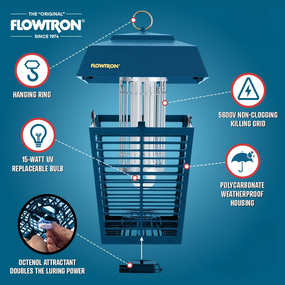 Flowtron Zapper showing 15W UV light and shock grid