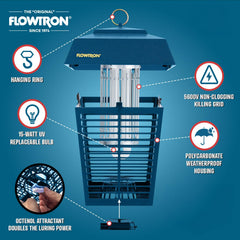 Flowtron Zapper showing 15W UV light and shock grid