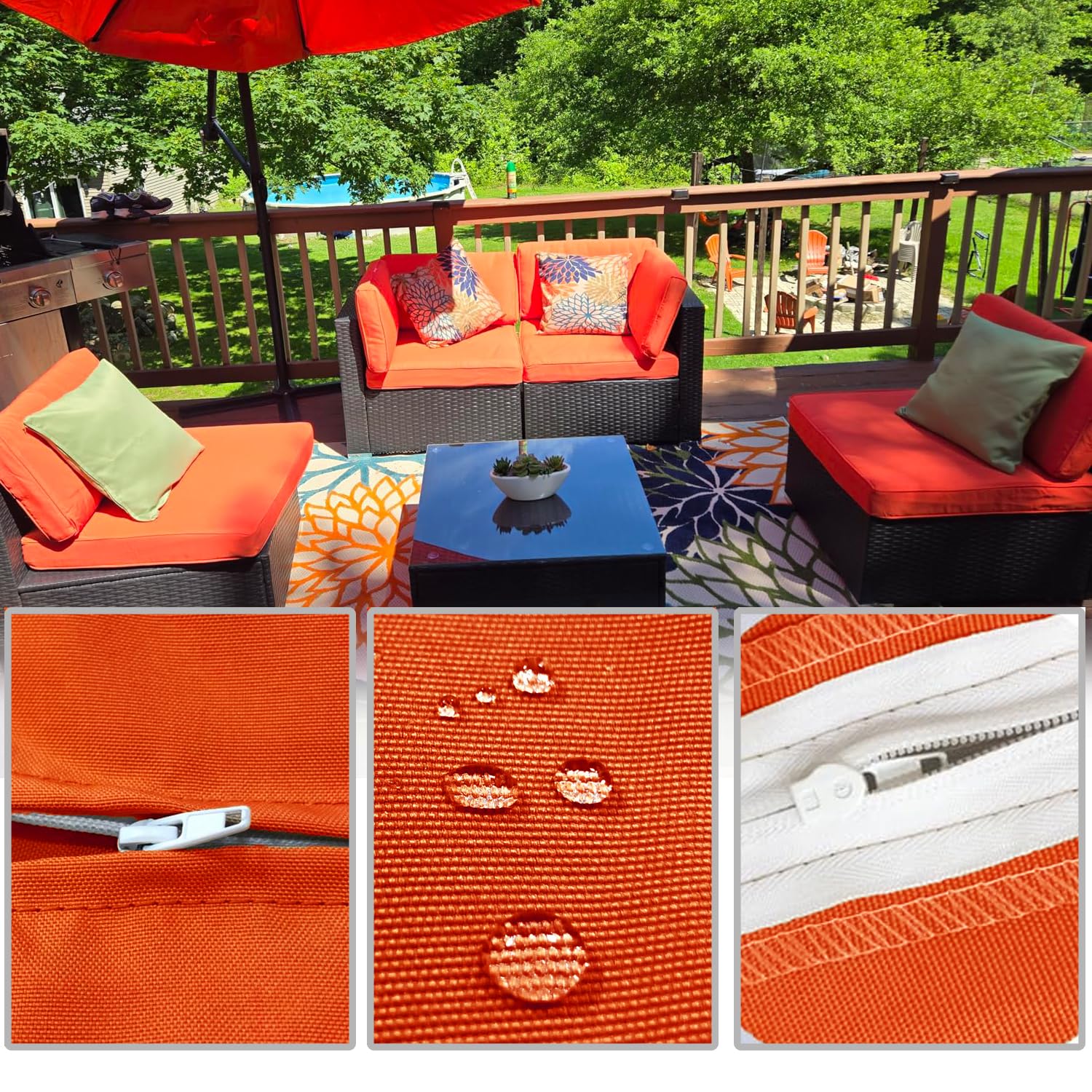 FLYMEI Patio Cushion Covers 24x22x4 inch orange close-up