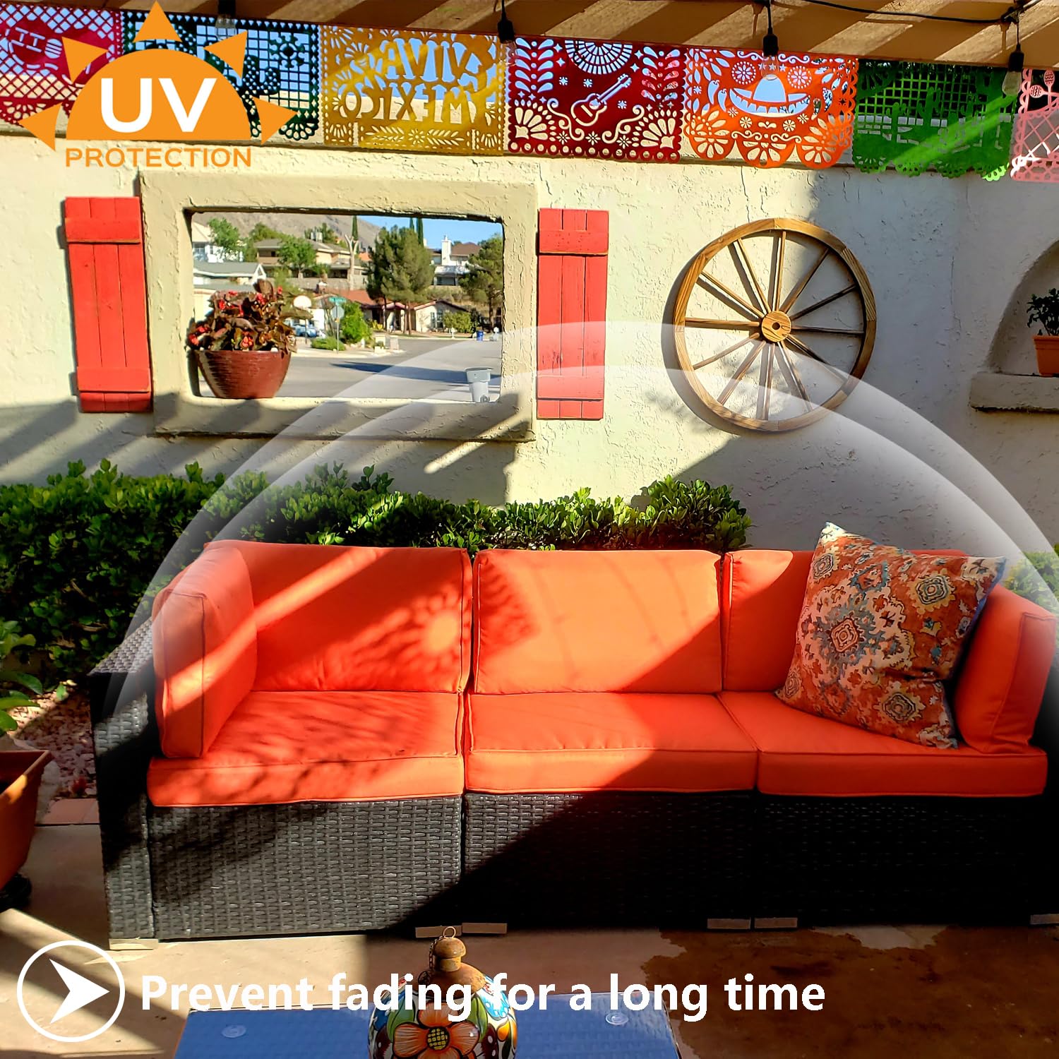 FLYMEI Patio Cushion Covers 24x22x4 inch orange in garden setting