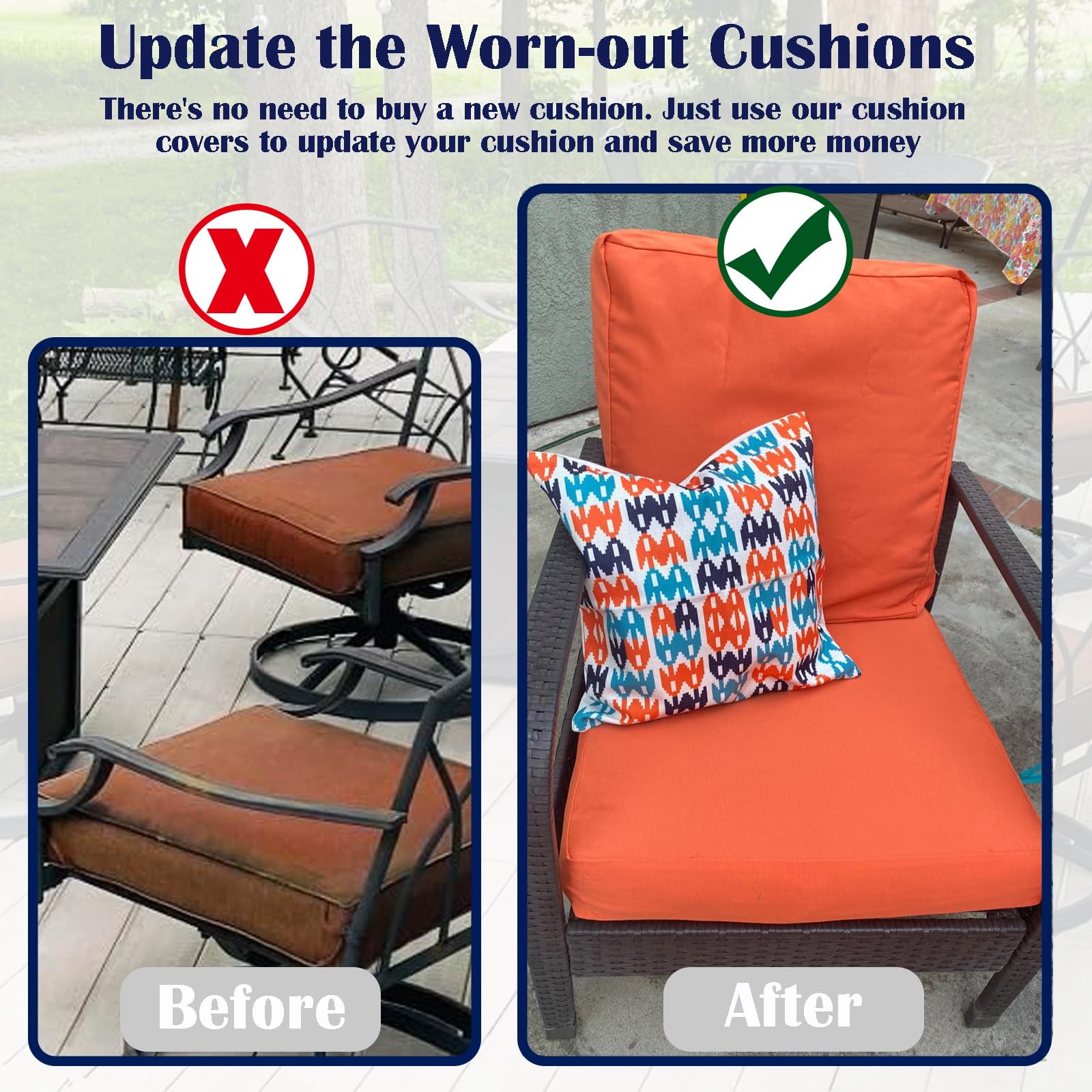 FLYMEI Patio Cushion Covers 24x22x4 inch orange on dining chair