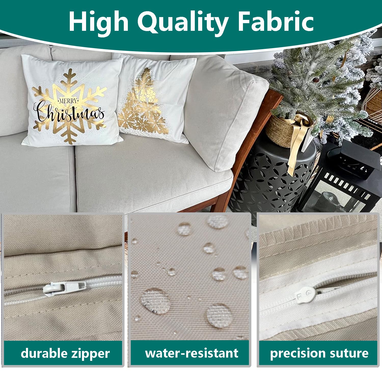 FLYMEI Patio Cushion Covers showing waterproof fabric