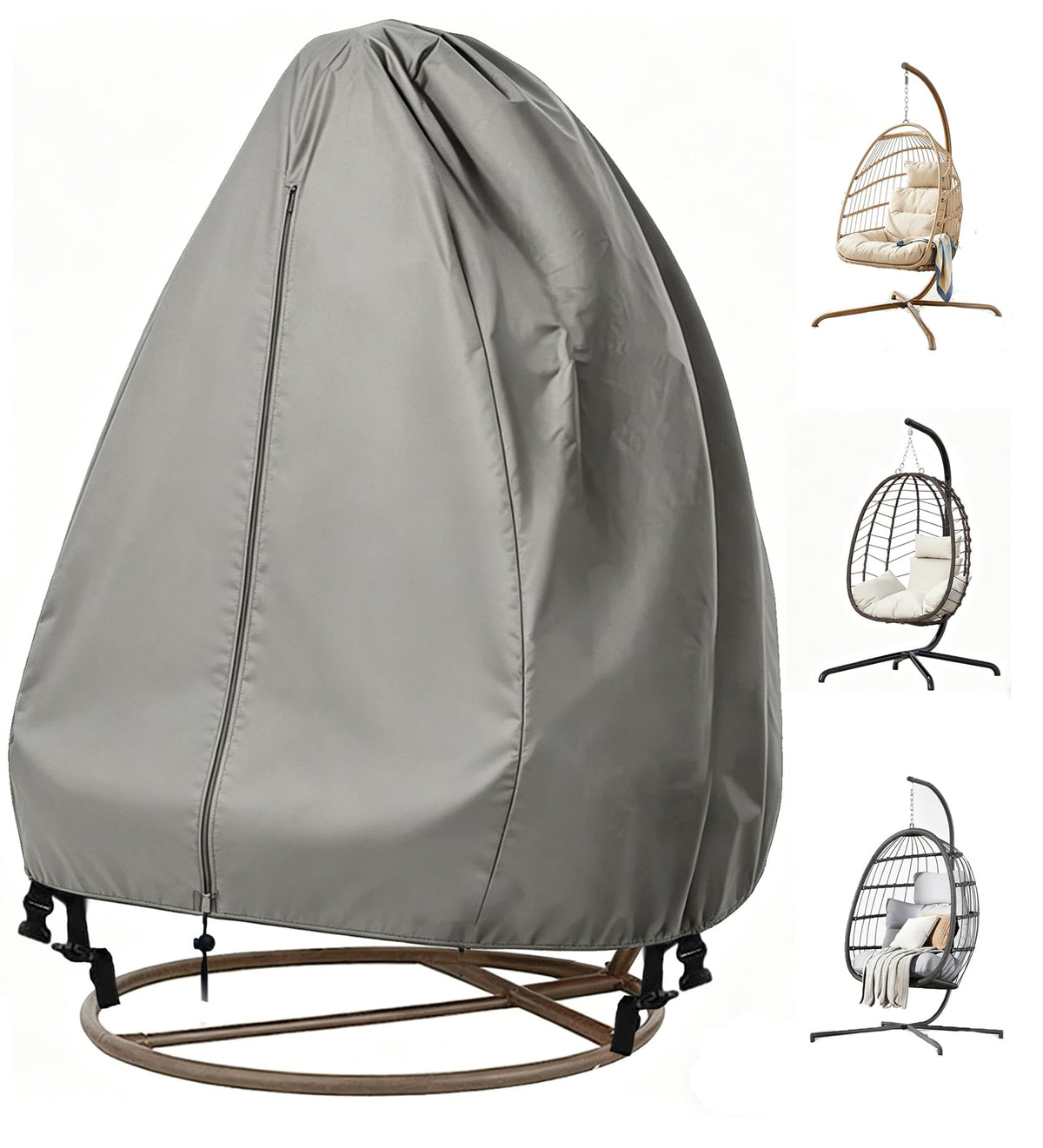 FLYMEI Patio Egg Chair Cover in grey, front view