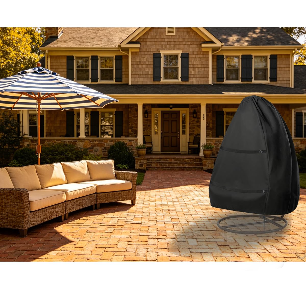 FLYMEI Patio Egg Chair Cover side view showing zipper