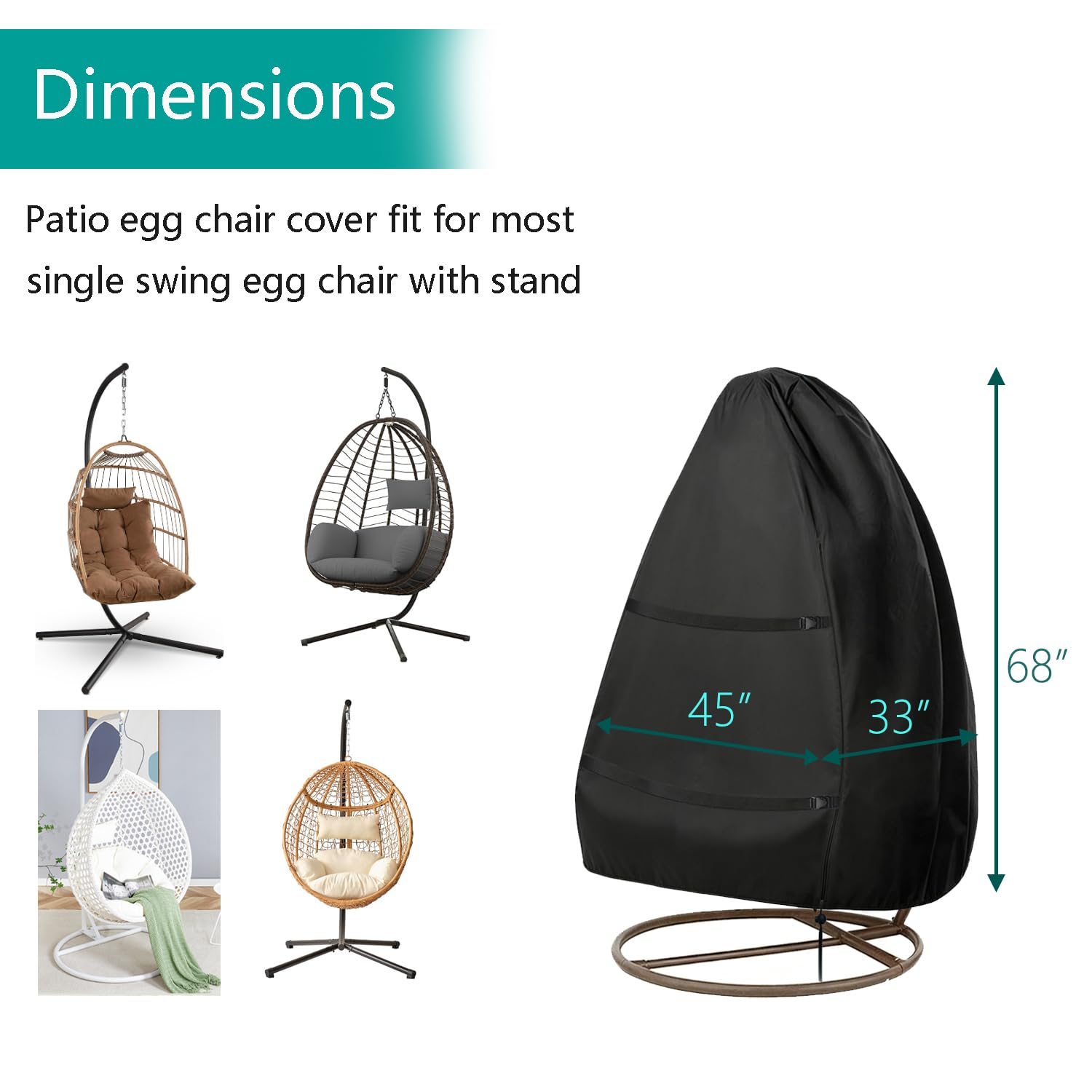 FLYMEI Patio Egg Chair Cover with storage bag