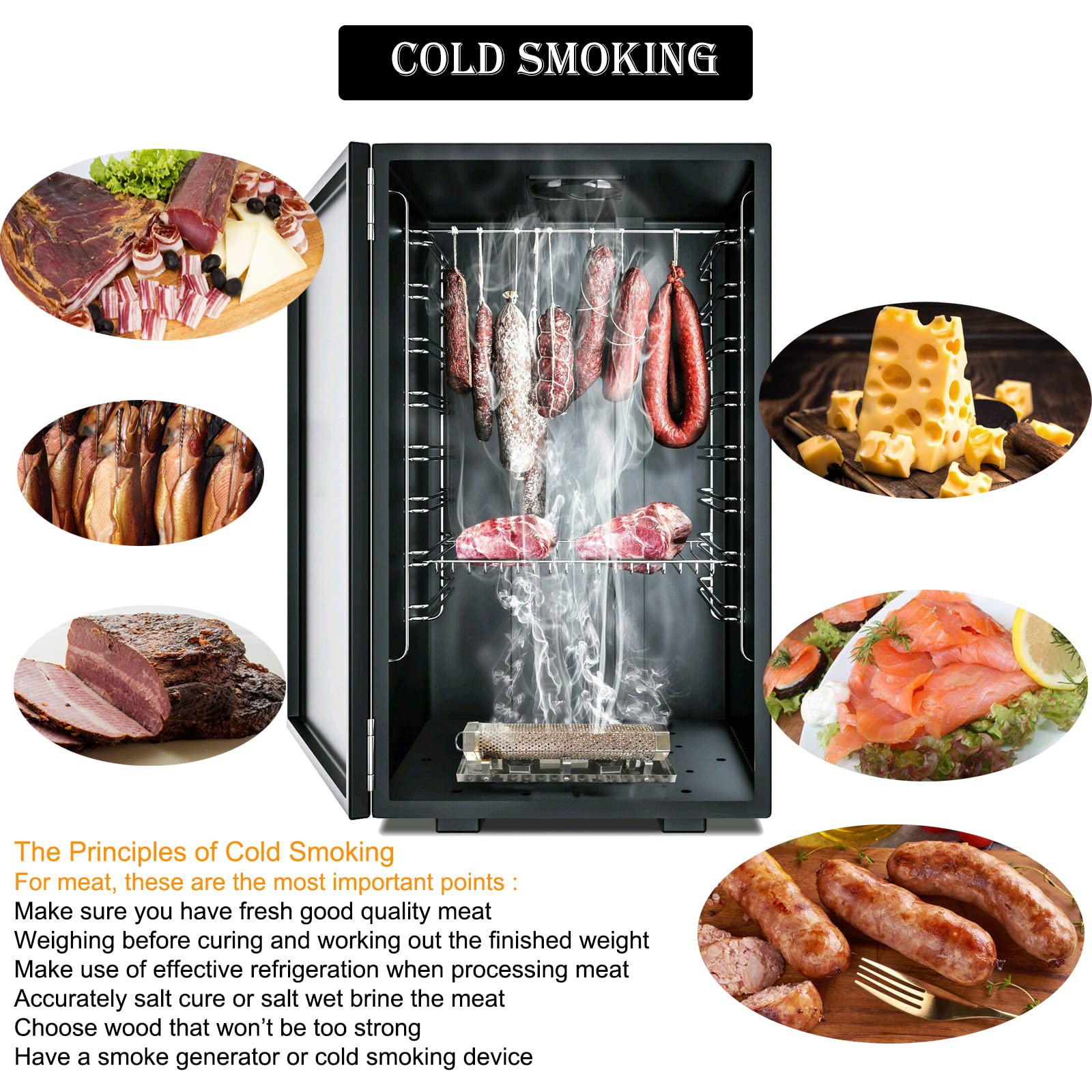 FMOON Pellet Smoker Tube with S-shaped hanging hooks