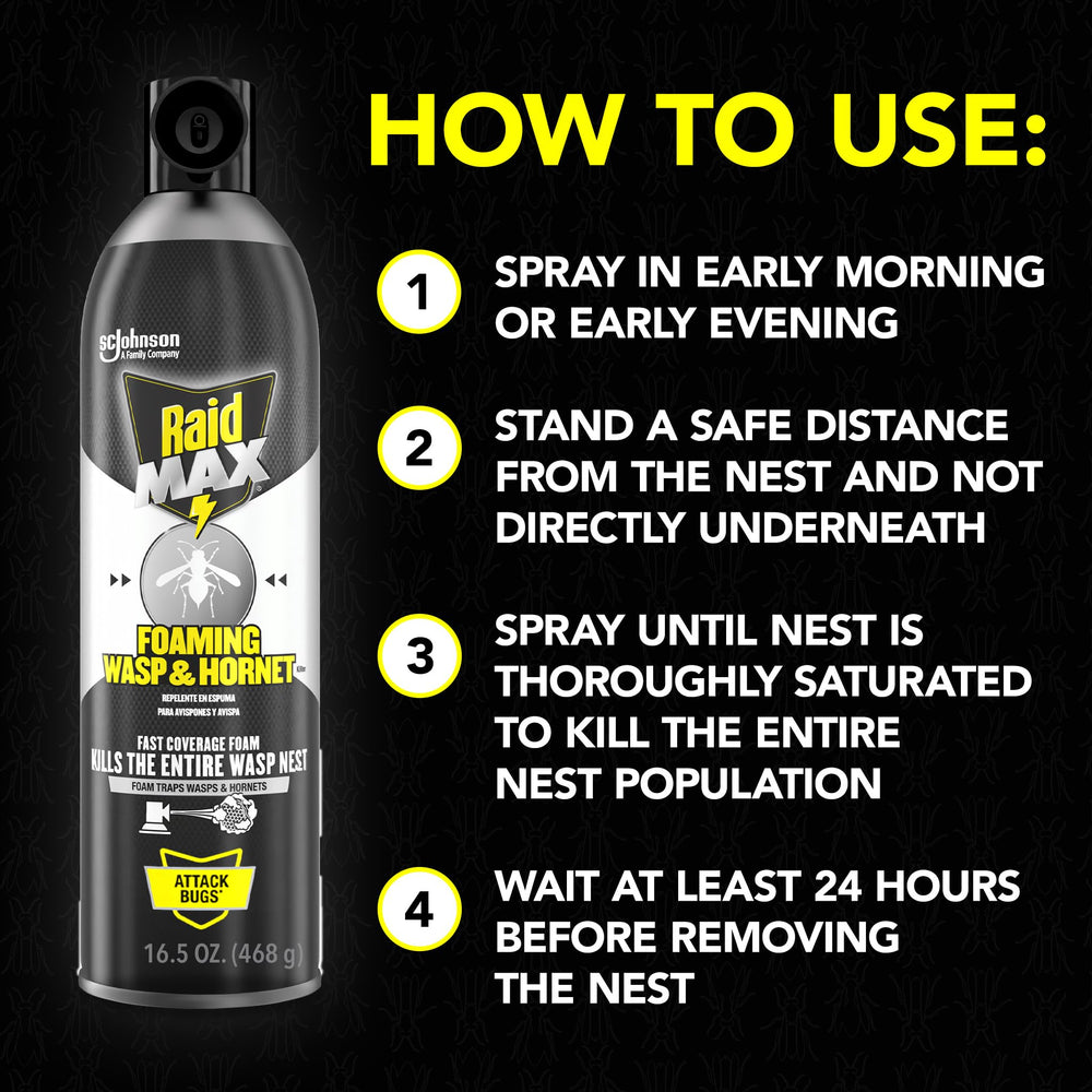 Foaming action of Raid Max Wasp Killer on a nest