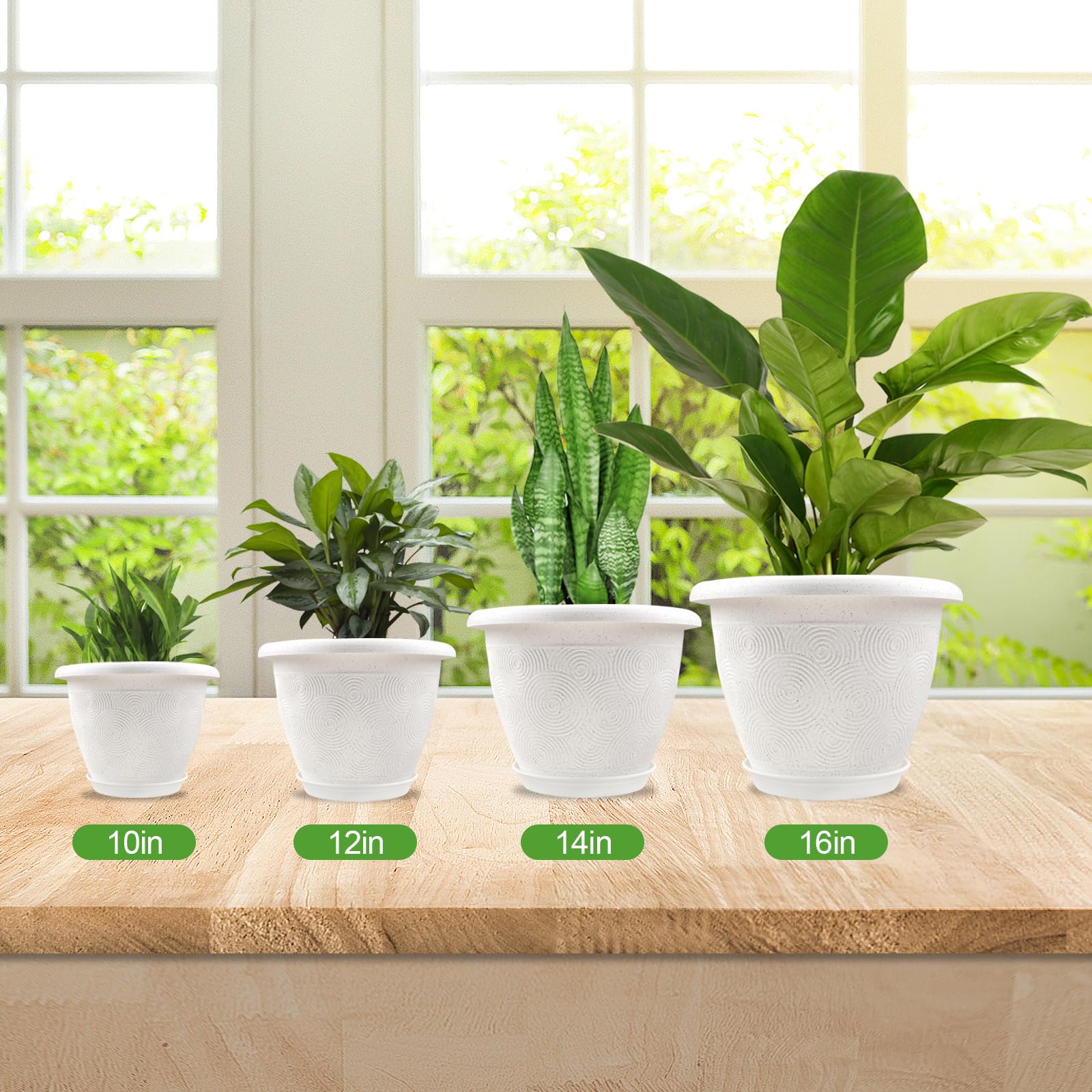 Fodetyff 12 inch white flower pot with drainage tray