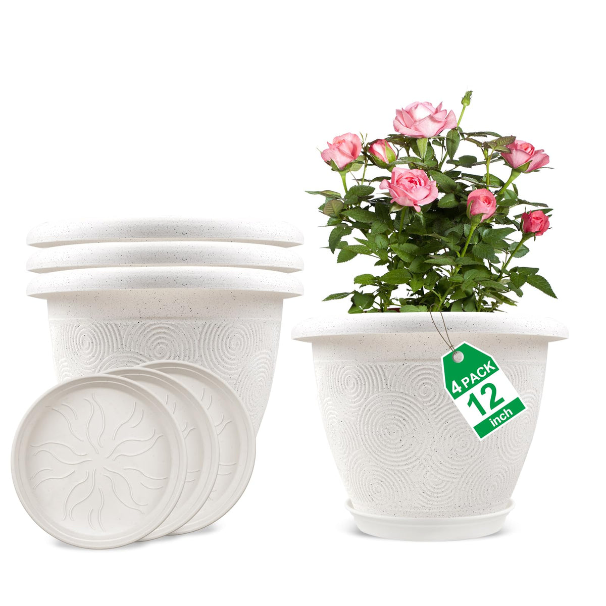 Fodetyff 12 inch white plastic flower pot front view