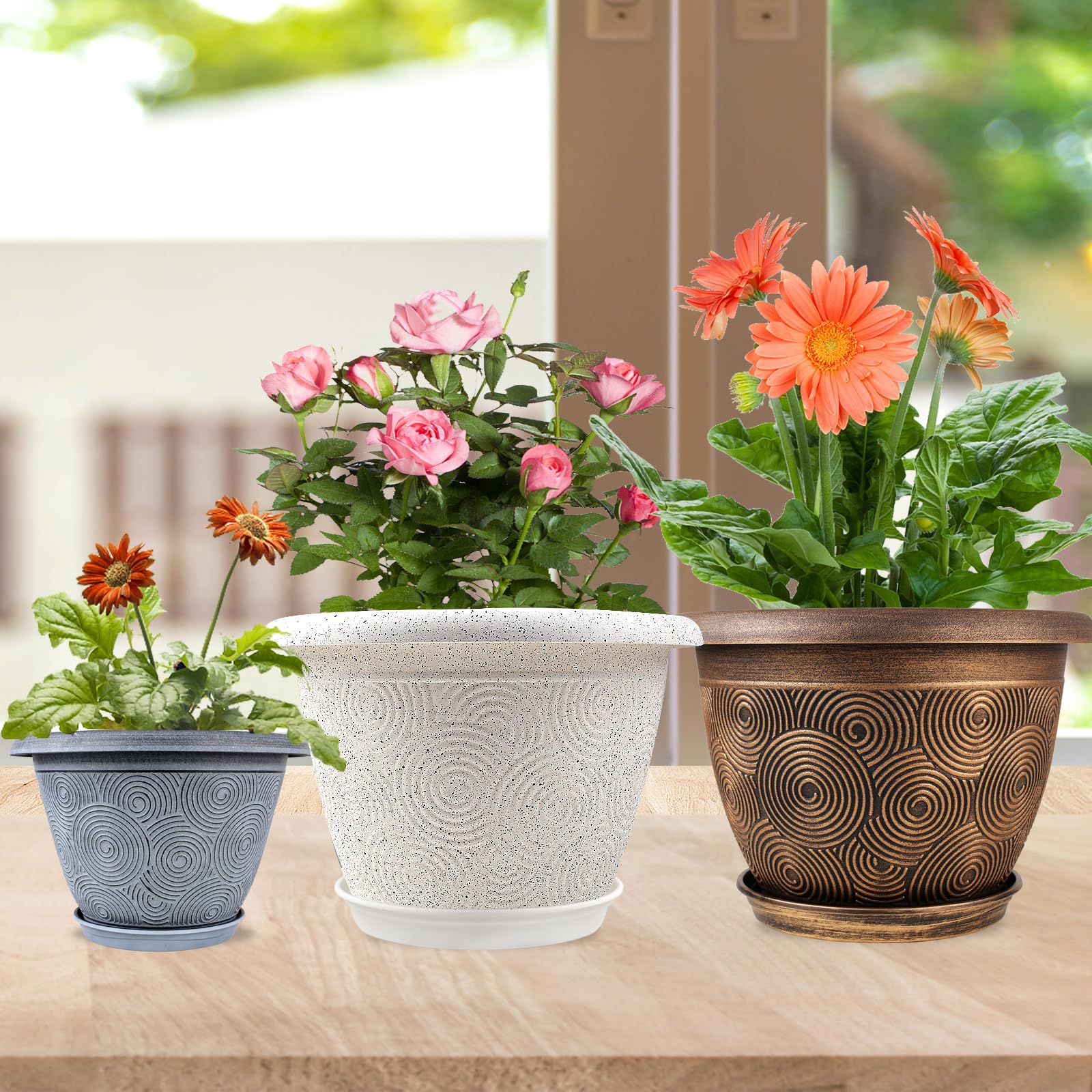 Fodetyff 16 inch blue planter pot with saucer