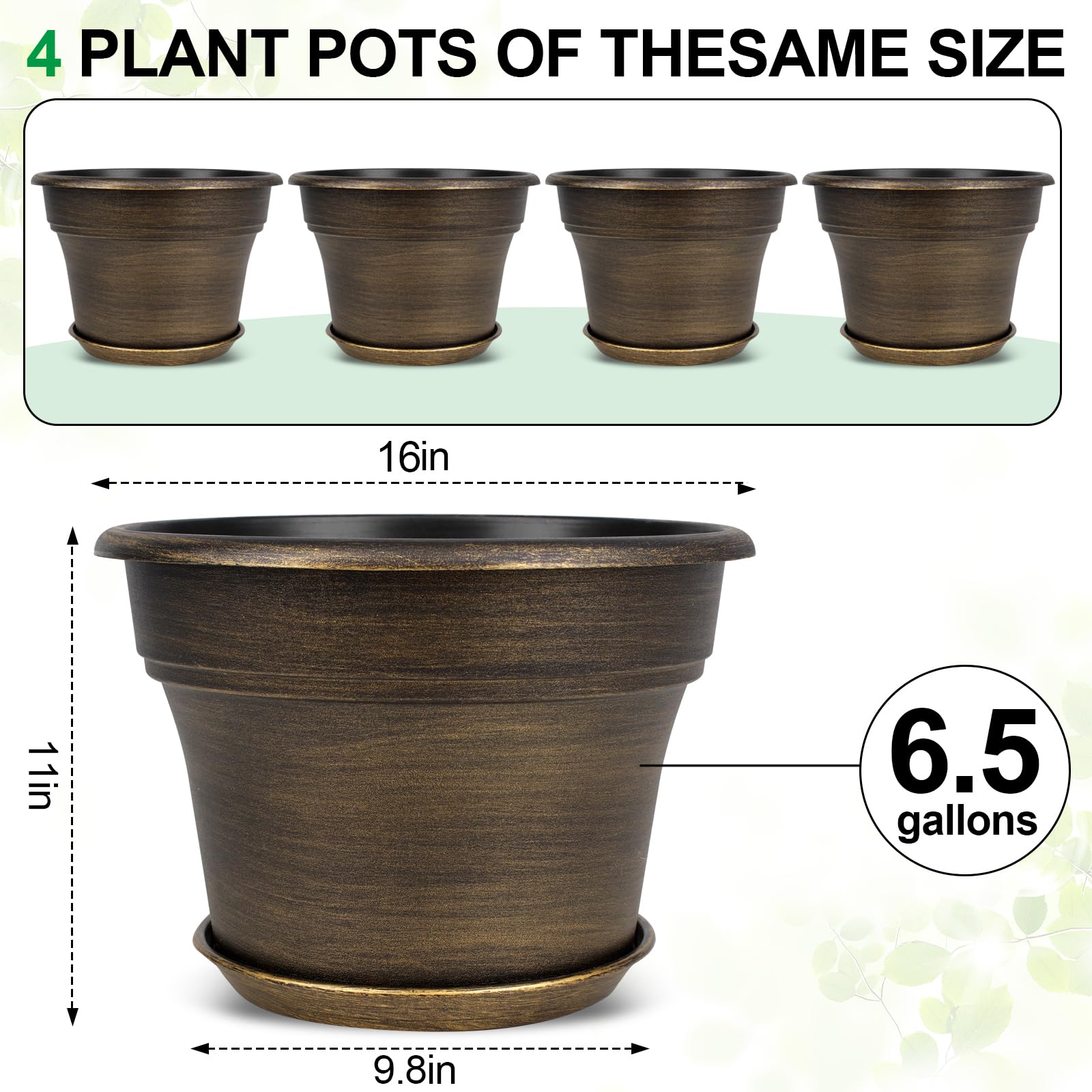 Fodetyff 16 inch gold planter with outdoor flowers