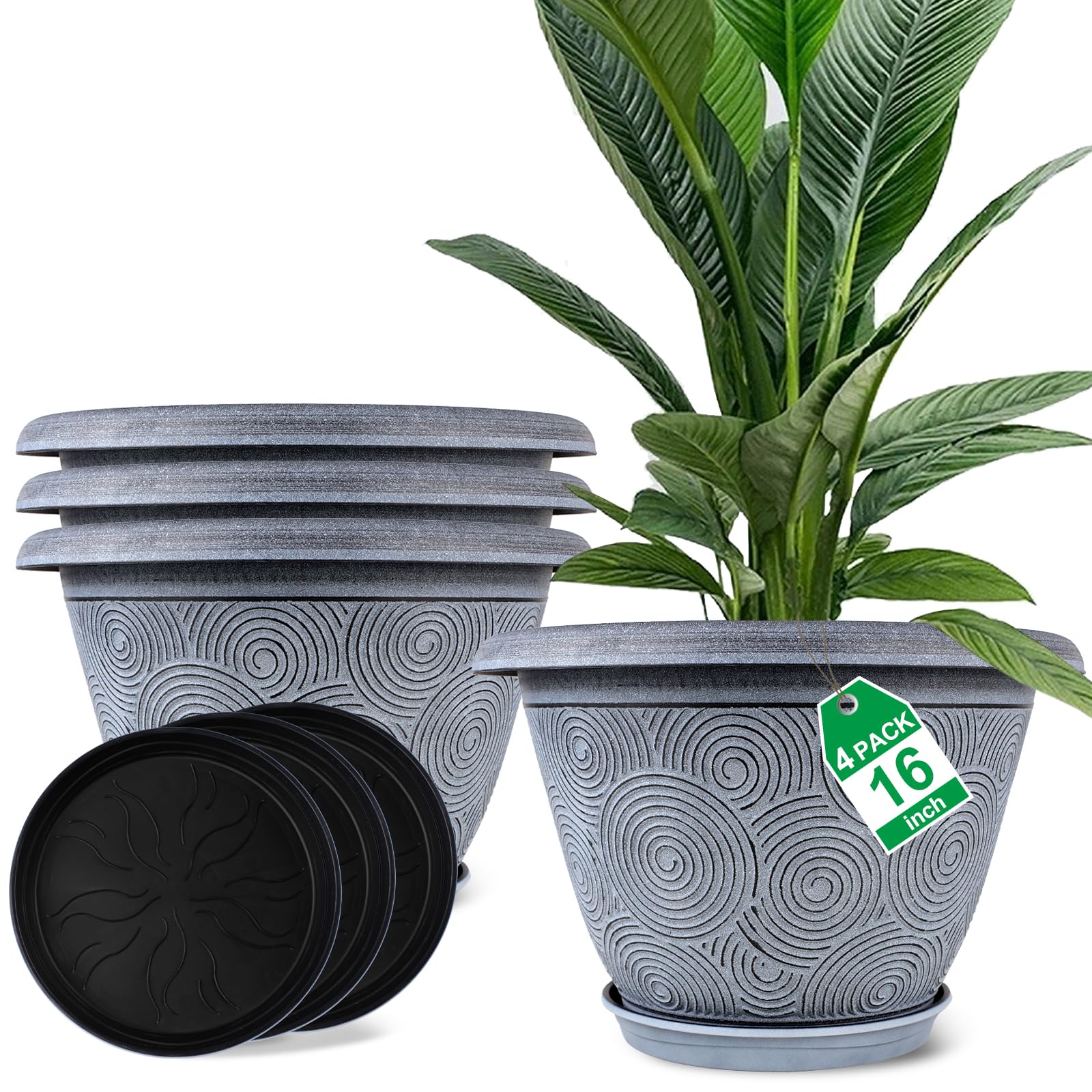 Fodetyff 16 inch large blue planter pot front view