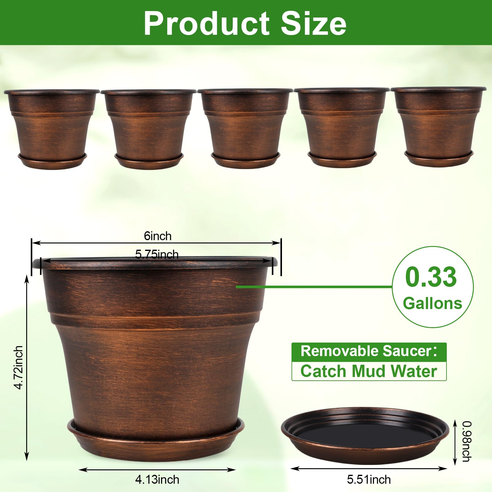 Fodetyff 6 inch copper planter set of 6 displayed on a shelf
