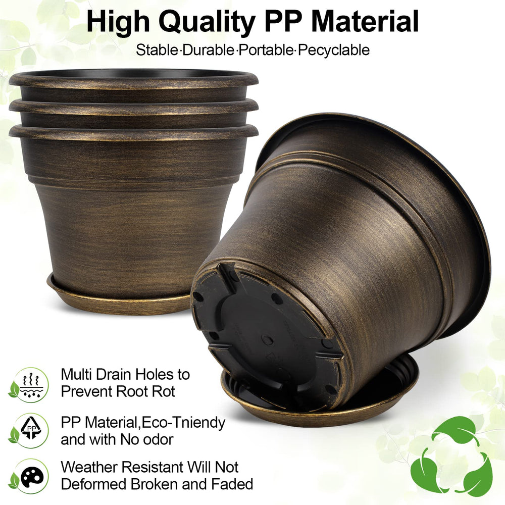Fodetyff 8 inch gold planter pot set displayed outdoors