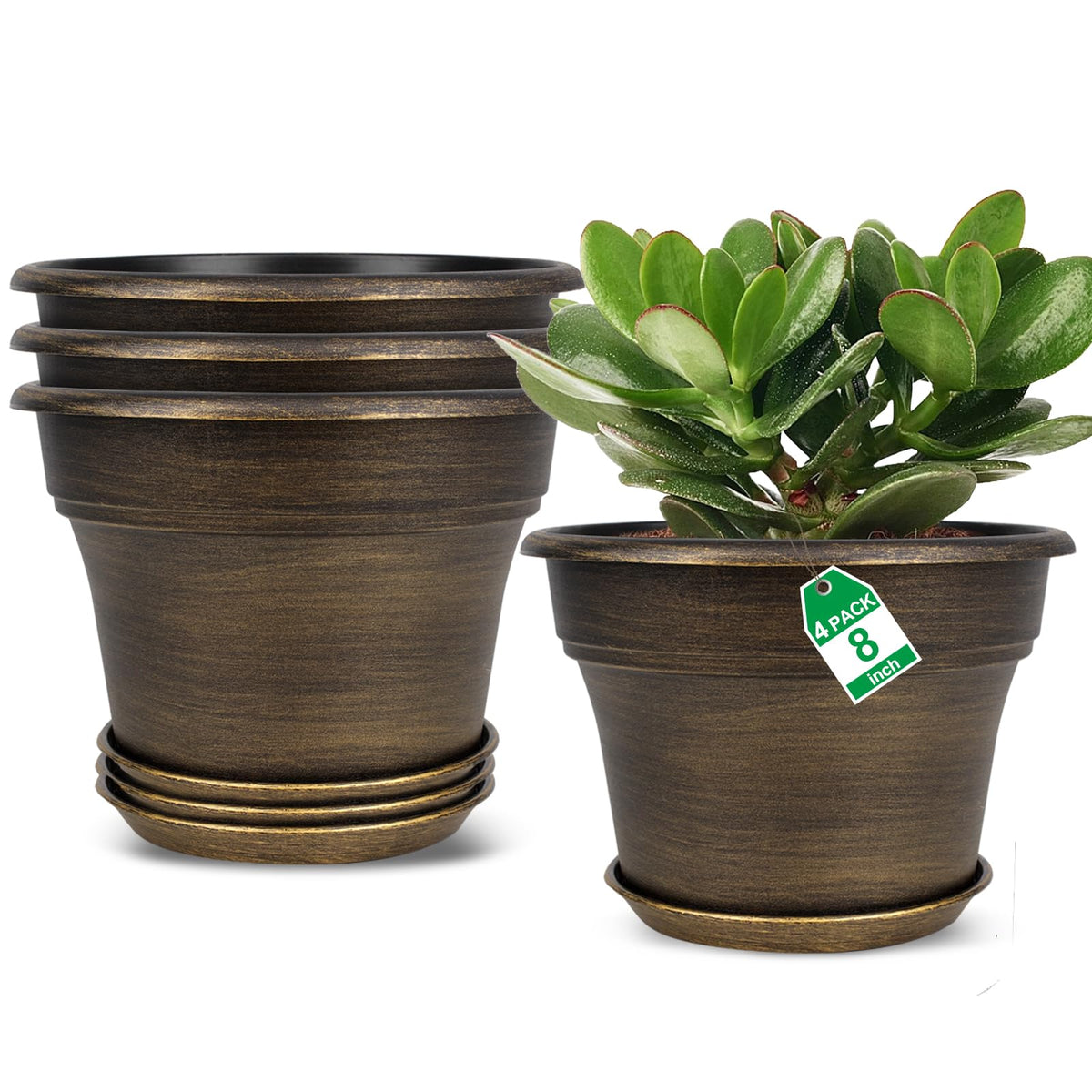 Fodetyff 8 inch gold planter pot set of 4 with saucers
