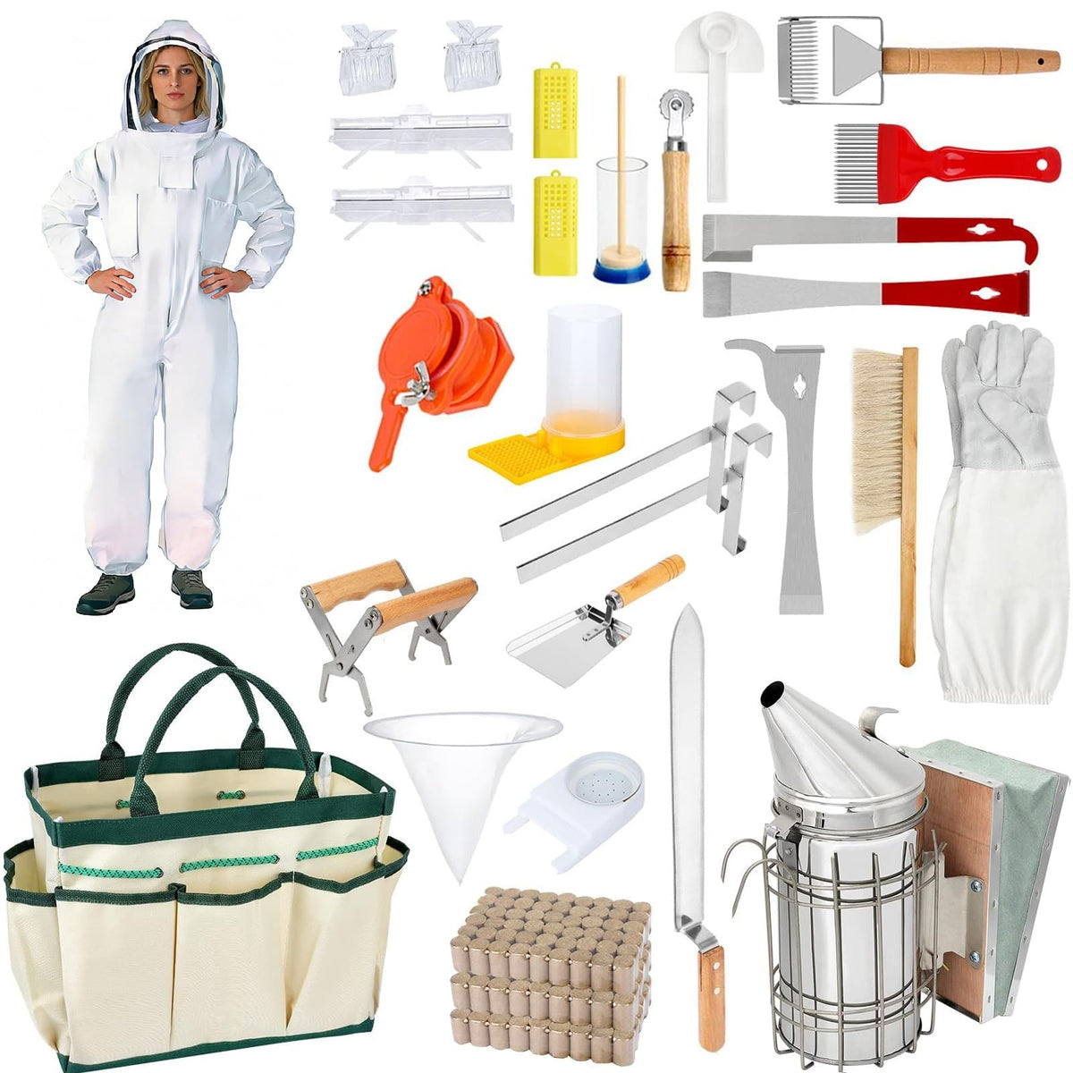 FodManTakin 30Pcs beekeeping starter kit tools laid out
