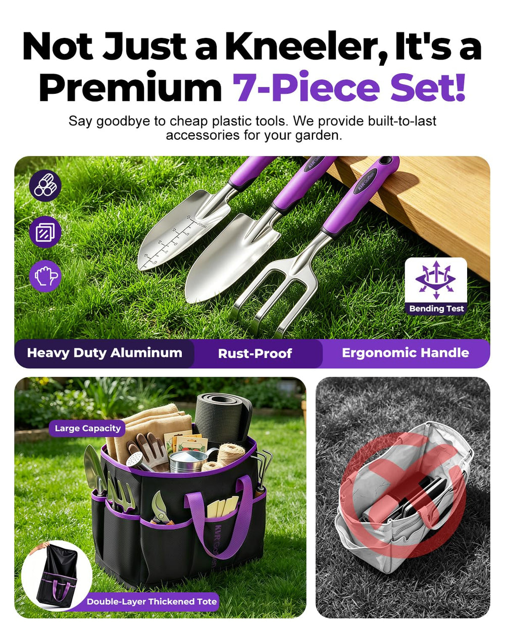 Foldable garden kneeler and seat with soft EVA cushion