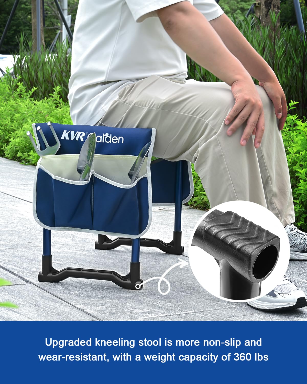 Foldable KVR Garden Kneeler in use as a seat