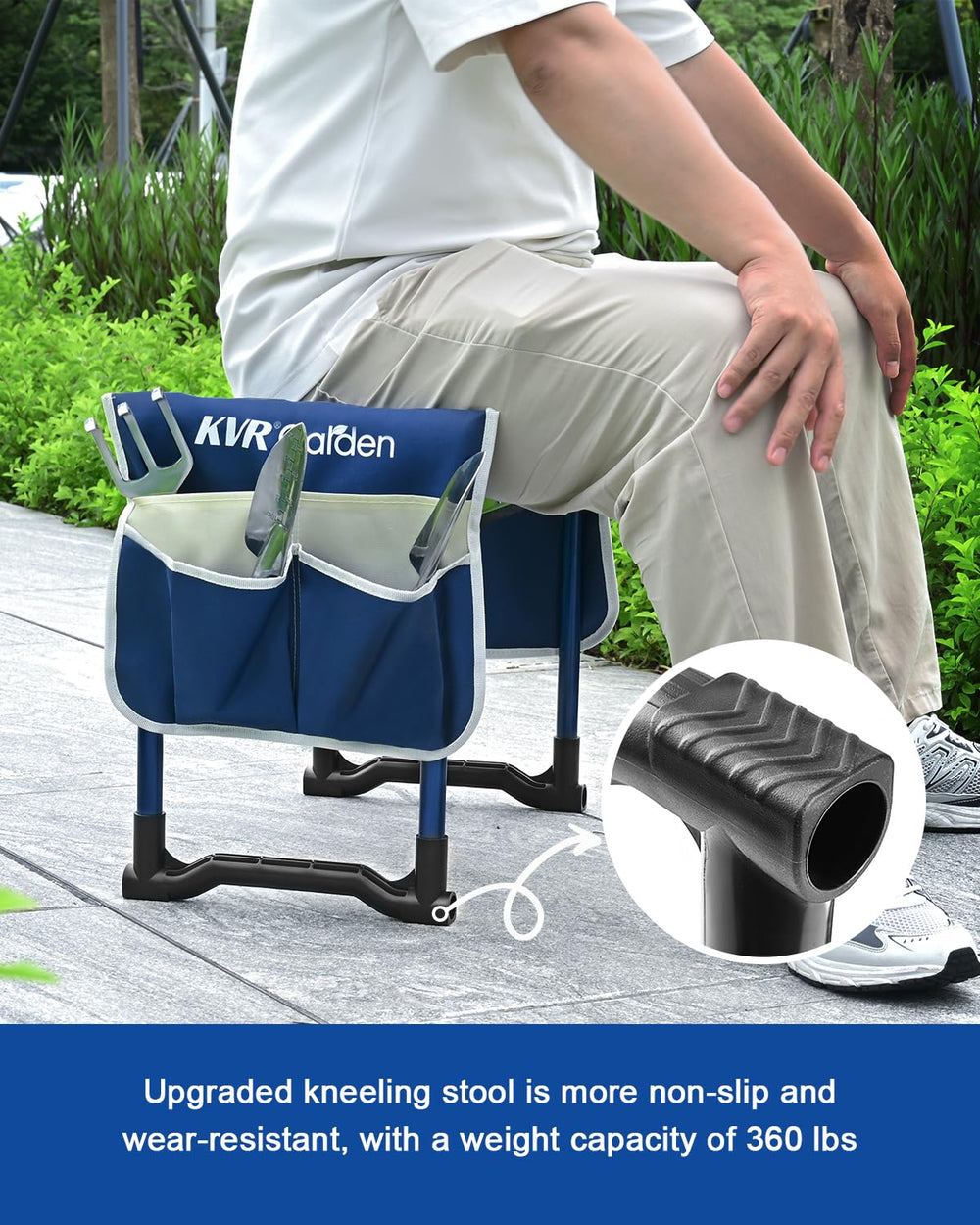 Foldable KVR Garden Kneeler in use as a seat
