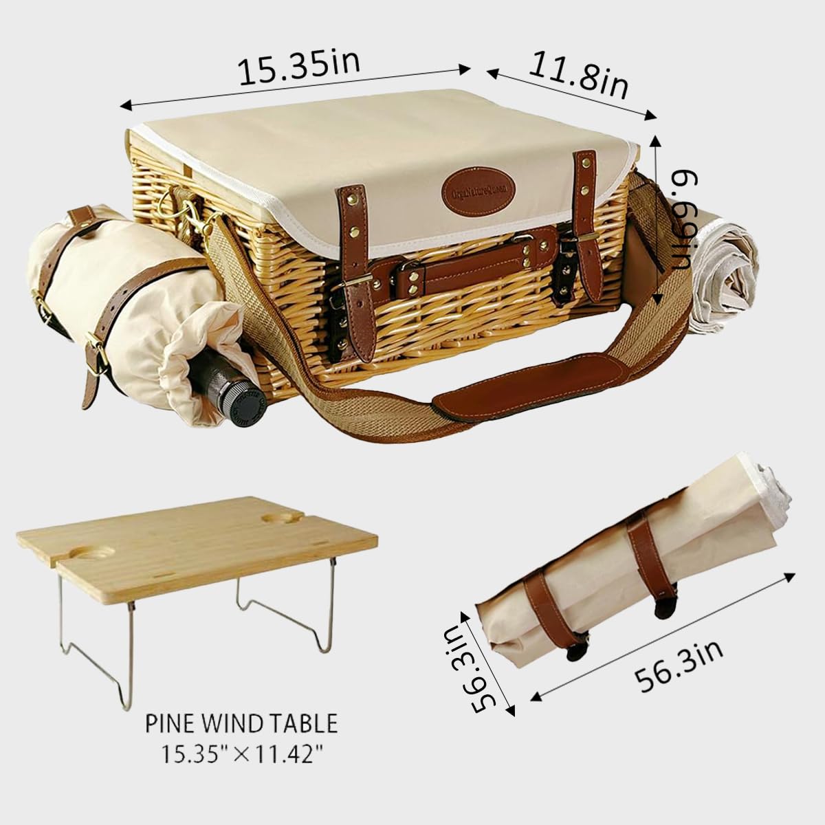 Foldable table included in the OrgaNatureQueen picnic basket set