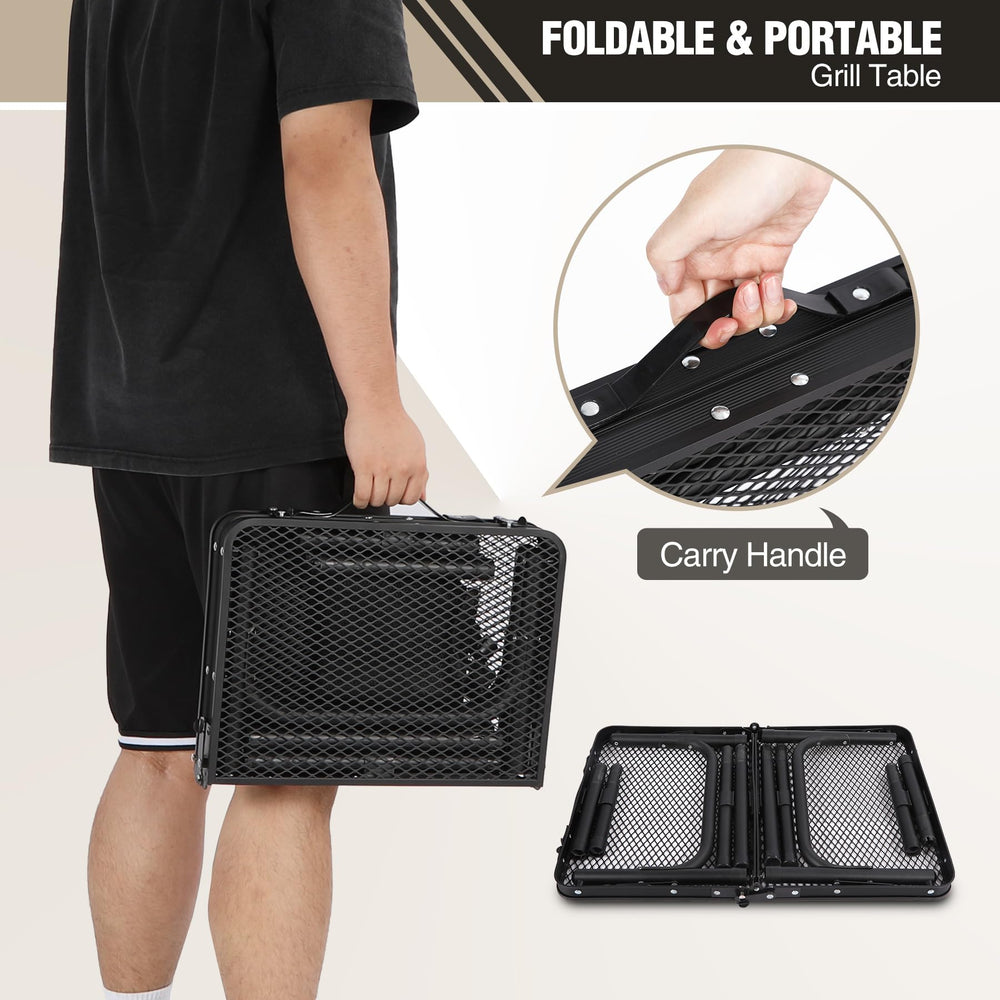 Folded REDCAMP grill table for compact storage