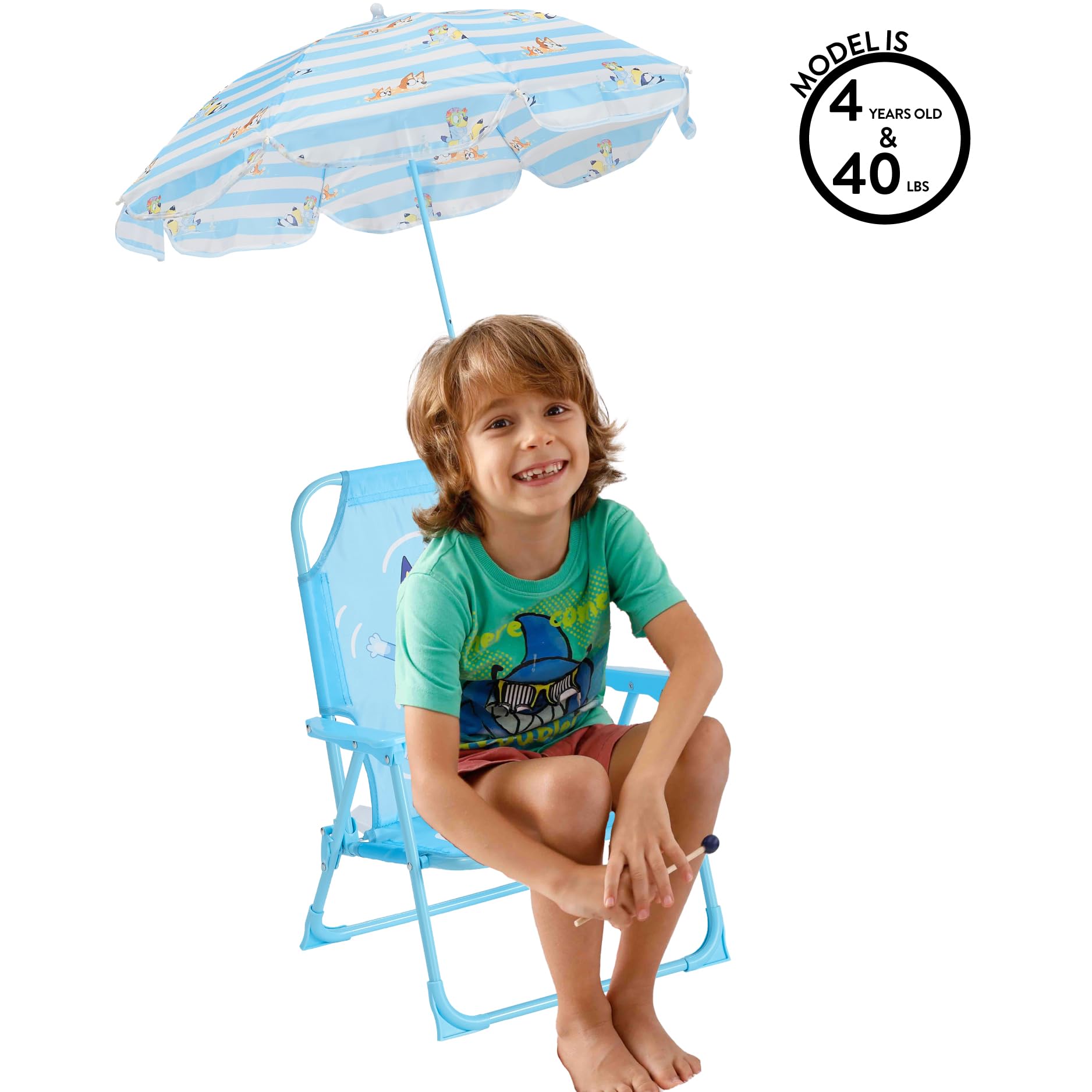 Folding Bluey chair showing compact storage dimensions