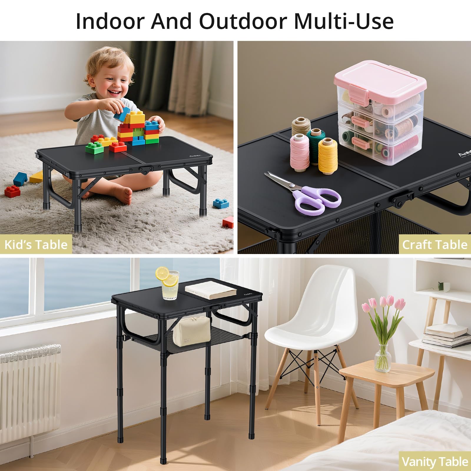 Folding table with a smooth MDF top and aluminum frame