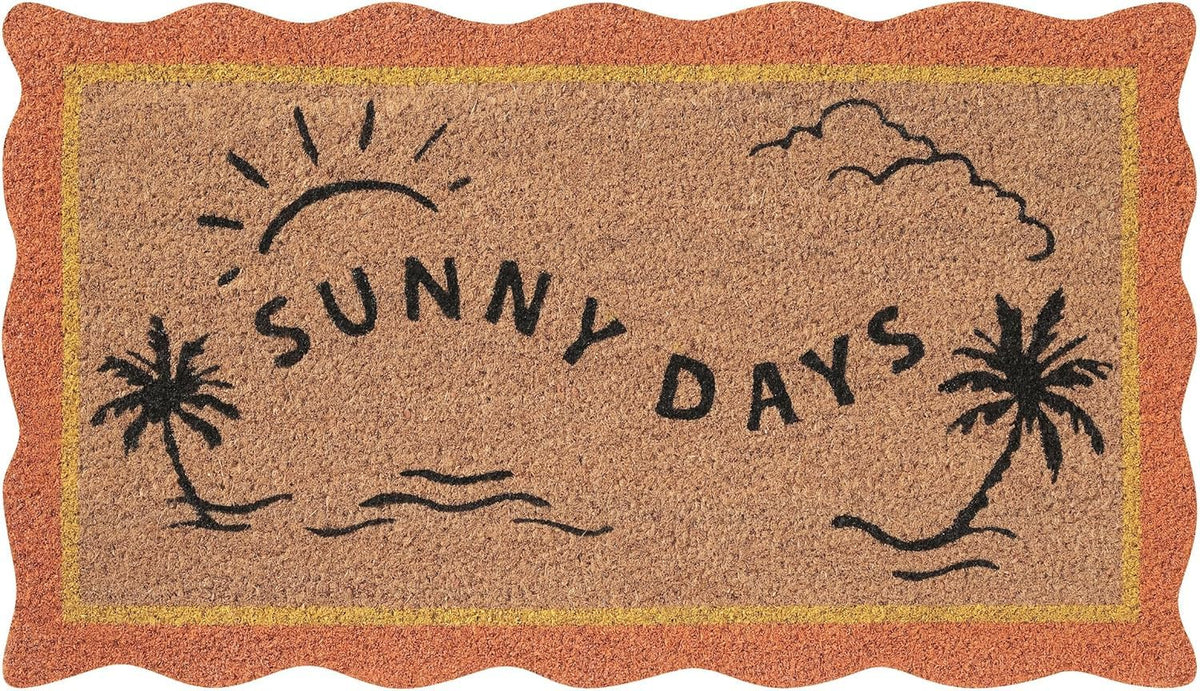 Folkulture Summer Door Mat front view, 16" x 28", Sunny Days Scalloped design