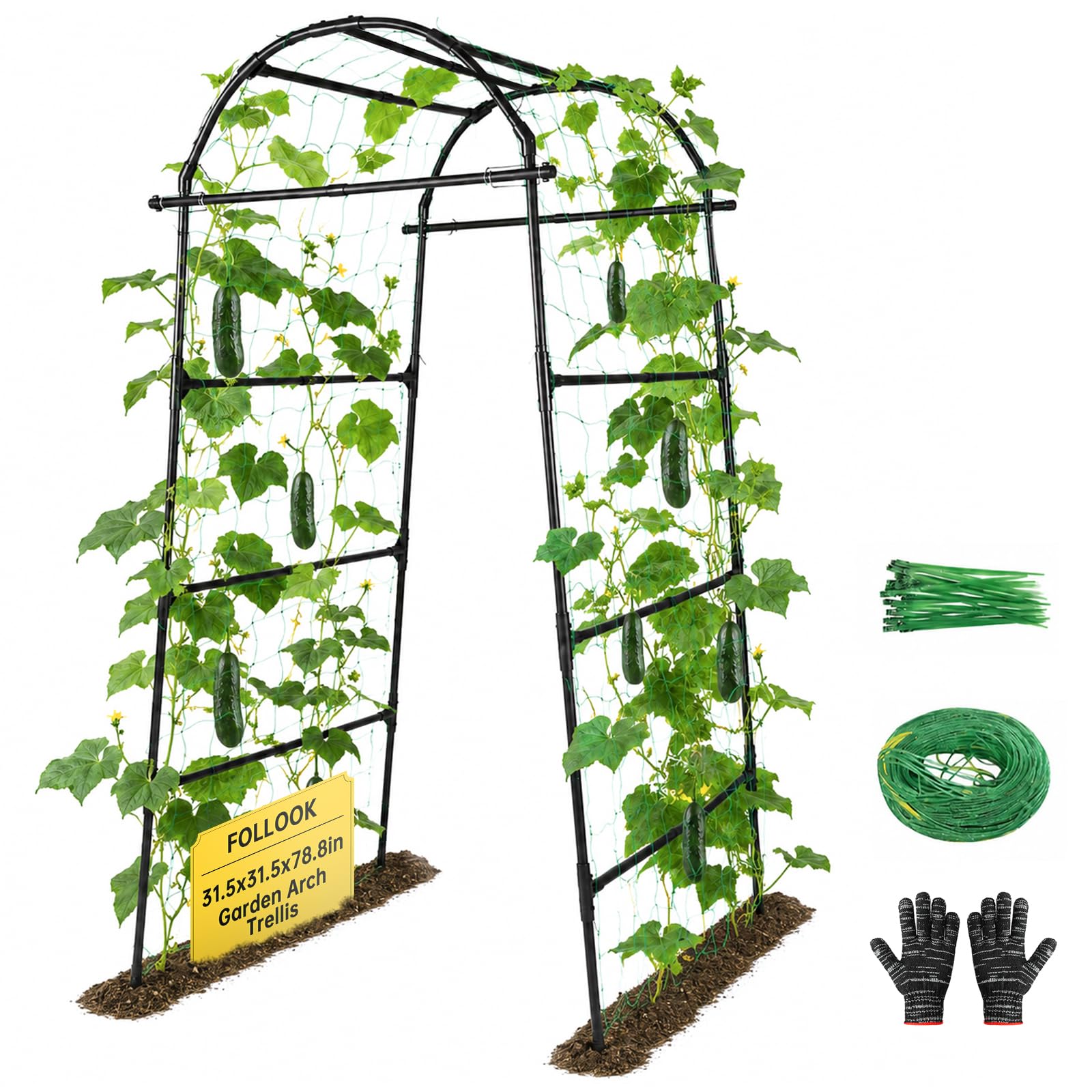 FOLLOOK Garden Arch Trellis 6.7ft black model front view