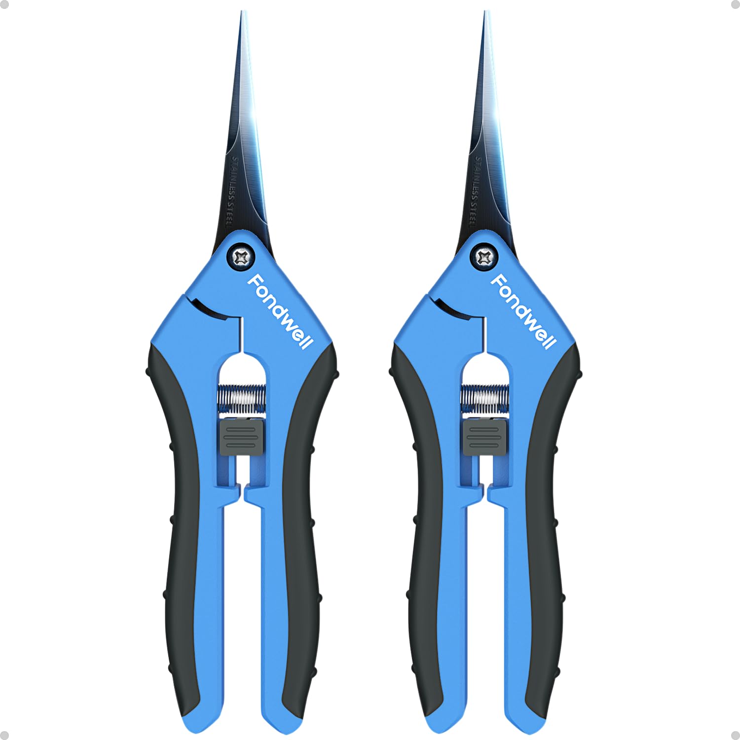 Fondwell 6.5-inch pruning shears front view with blue handles