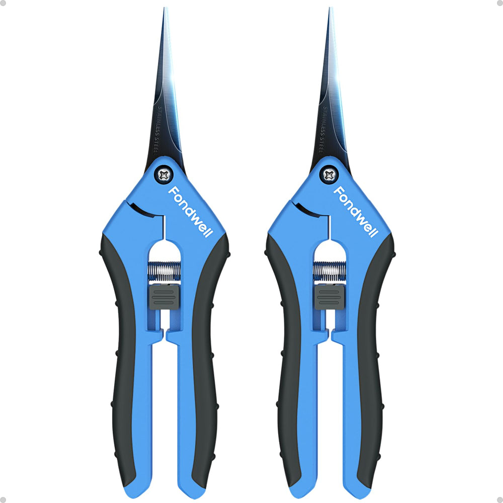Fondwell 6.5-inch pruning shears front view with blue handles