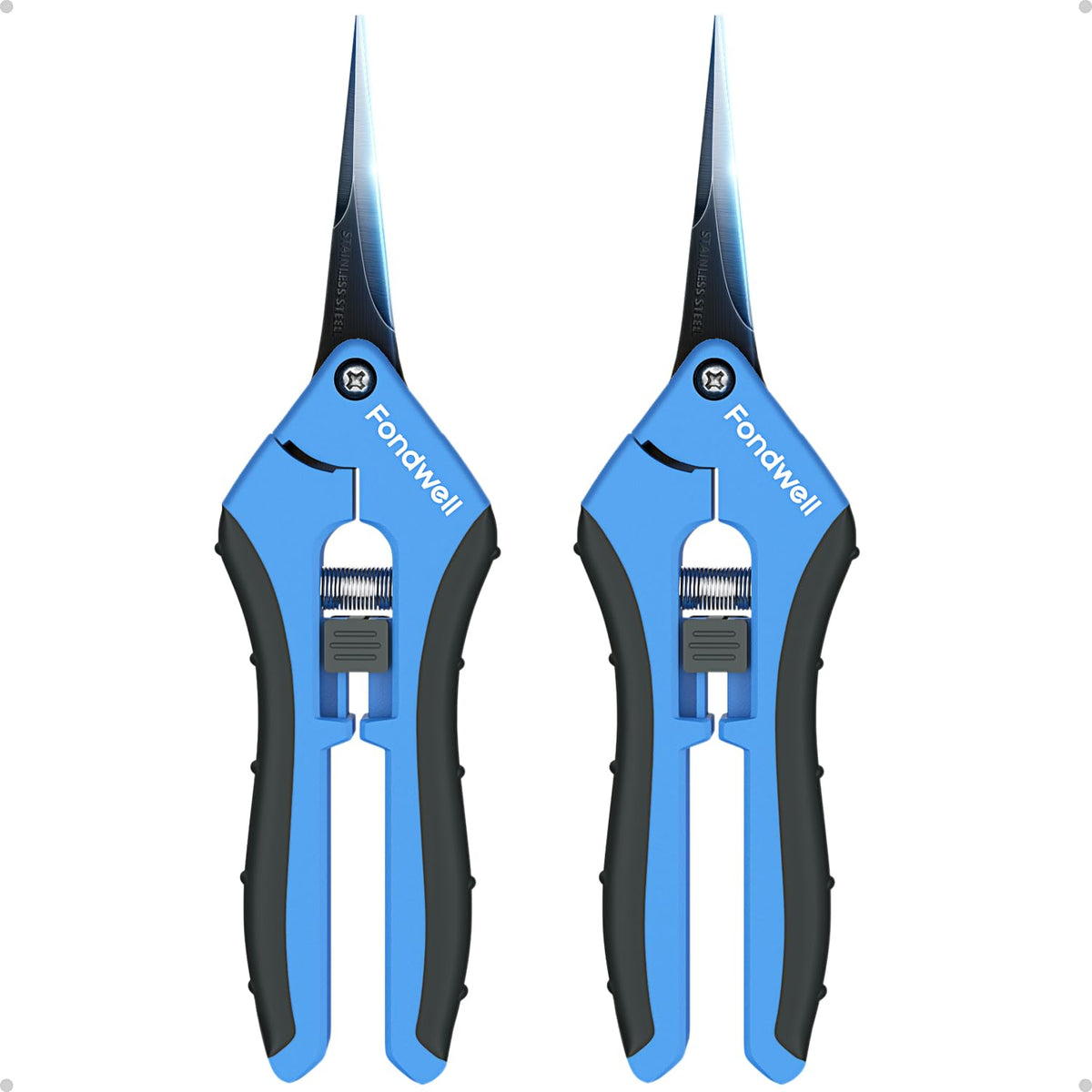 Fondwell 6.5-inch pruning shears front view with blue handles