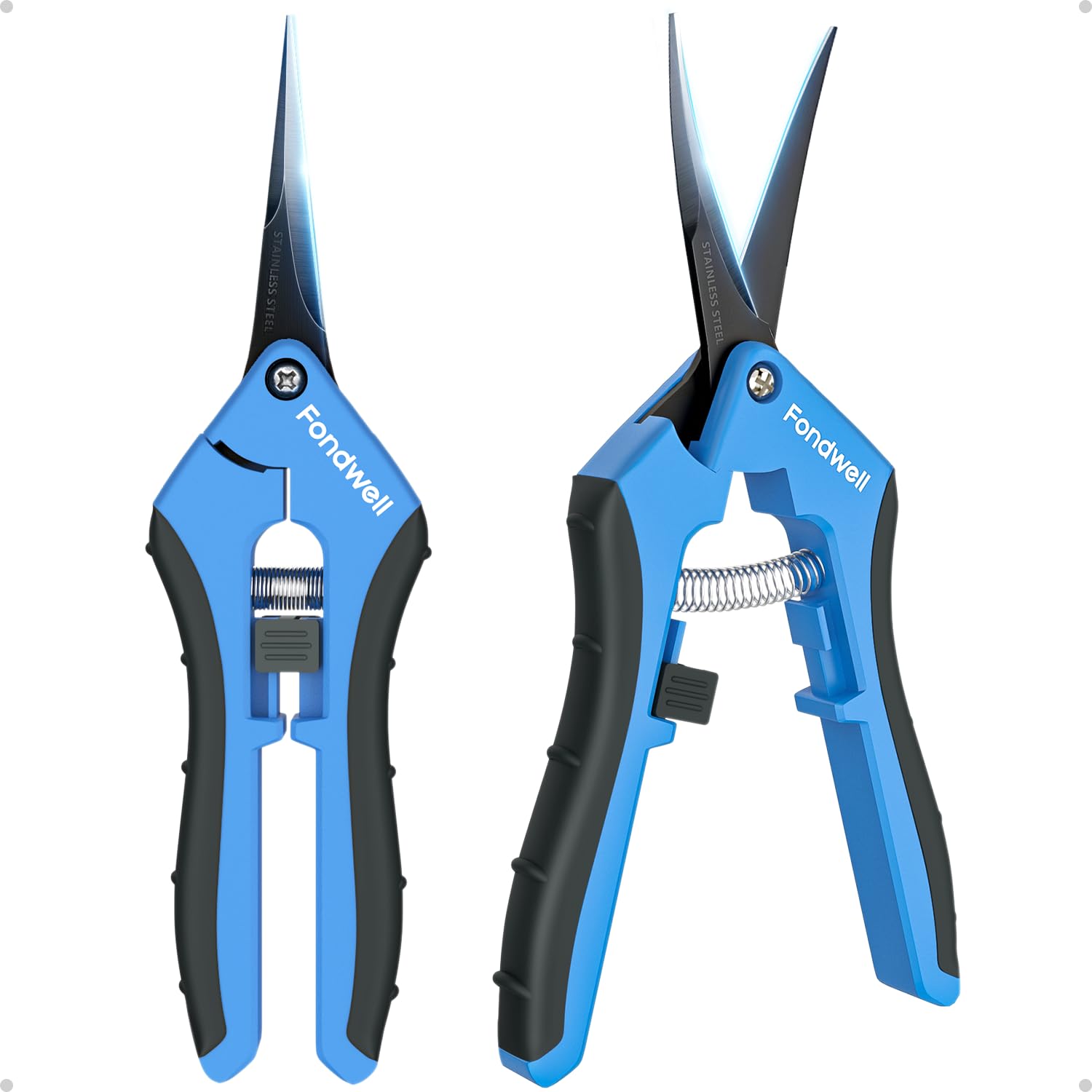 Fondwell 6.5-inch pruning shears front view with blue handles
