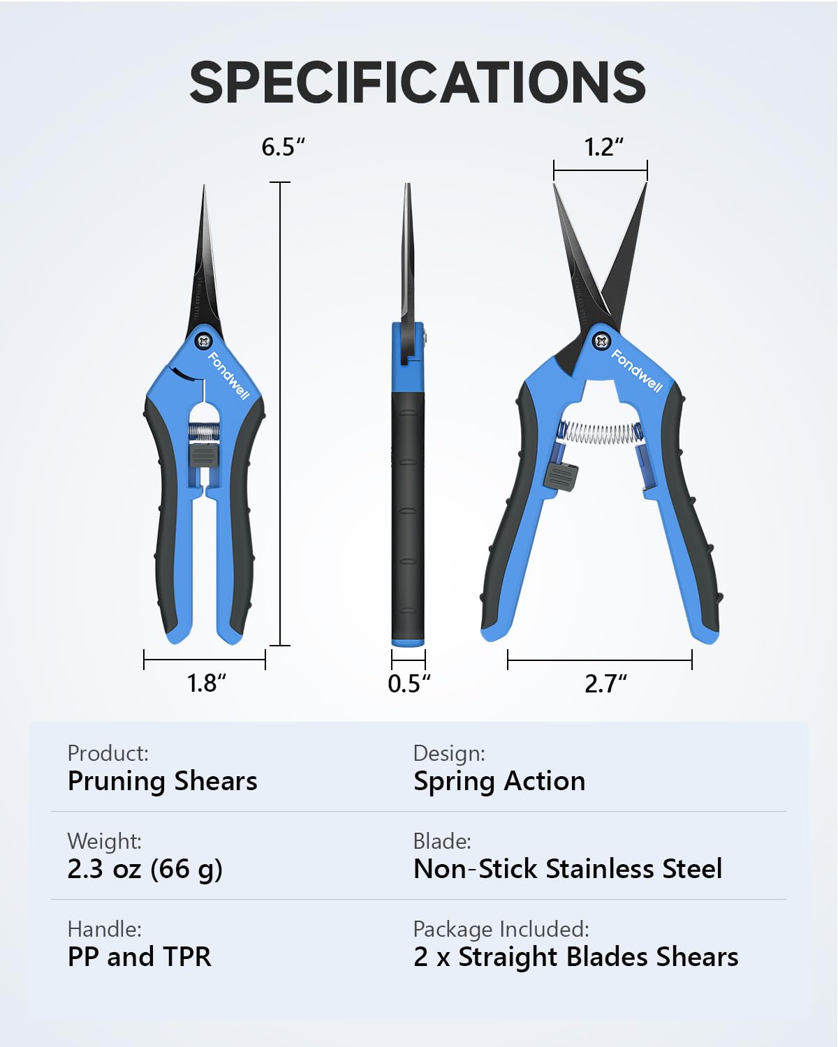 Fondwell 6.5-inch pruning shears side view