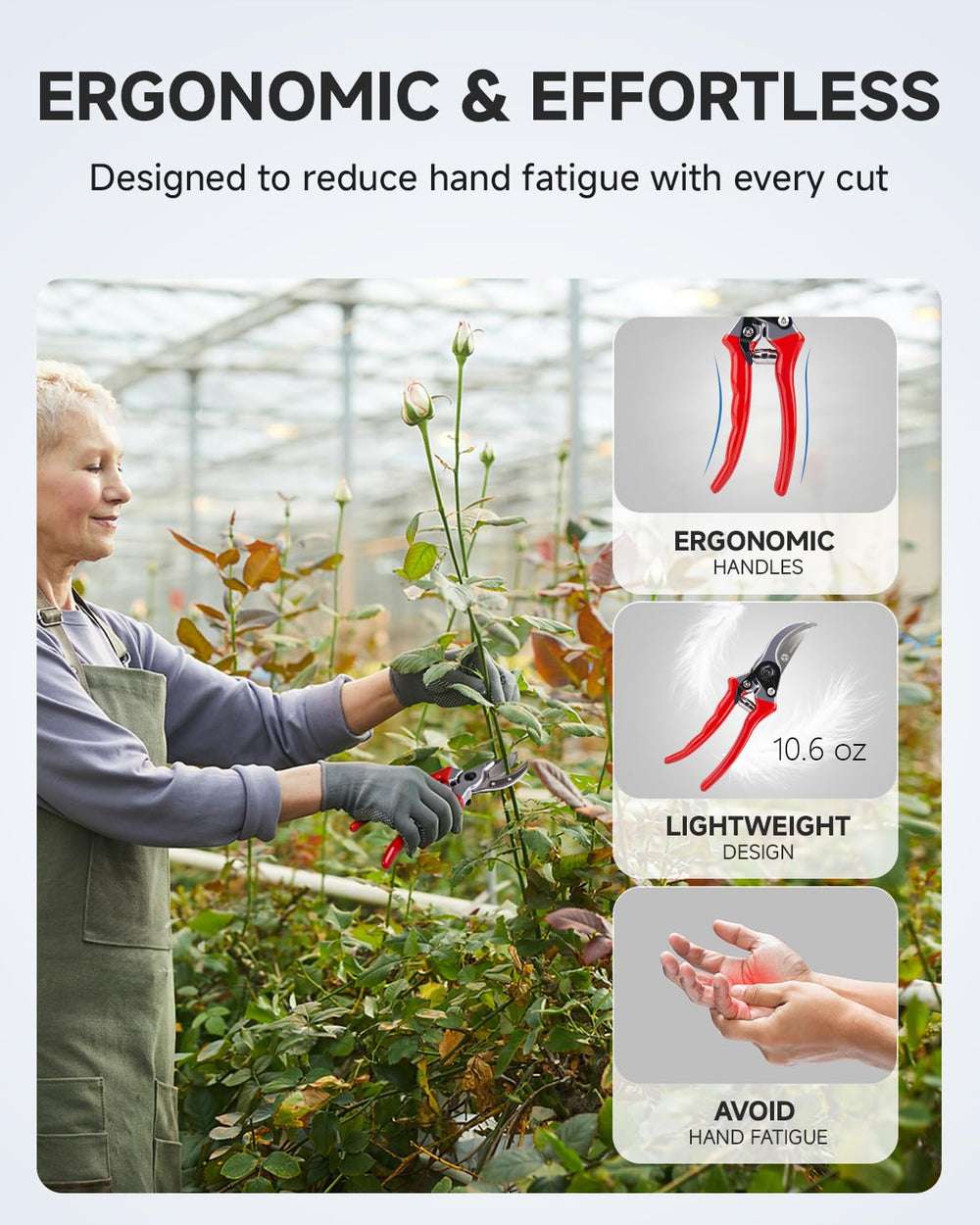 Fondwell 8.5-inch pruning shears with push-to-lock mechanism