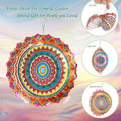 FONMY wind spinner hanging in a garden, showcasing its bright colors