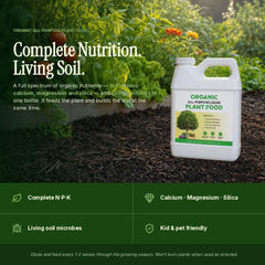 FOOP Organic Liquid Plant Food 32oz bottle back view with nutritional info