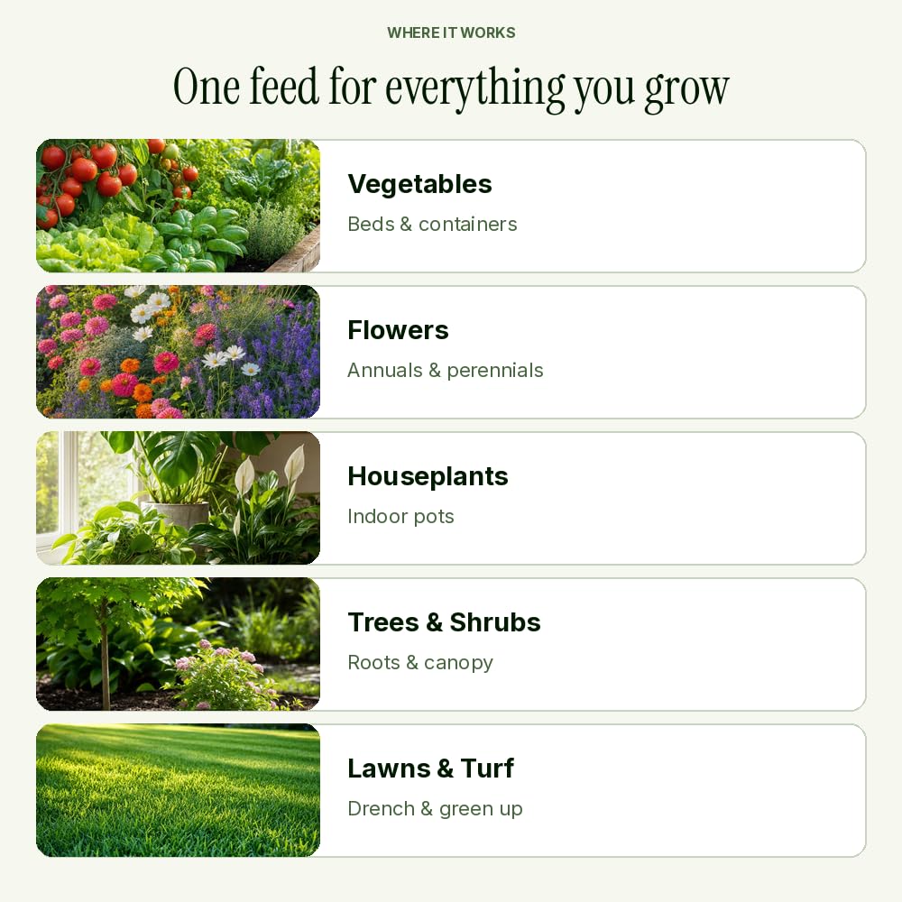 FOOP Organic Liquid Plant Food packaging with garden tools