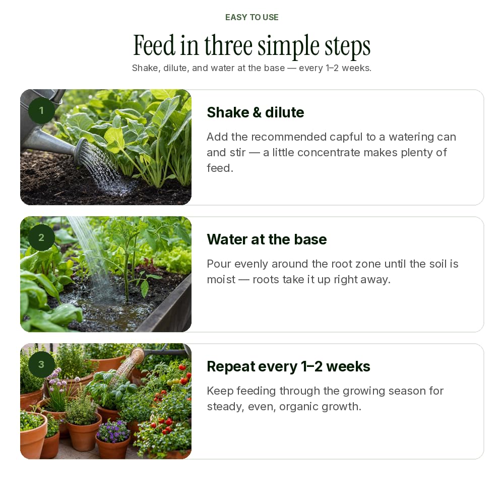 FOOP Organic Liquid Plant Food quart size measuring out fertilizer