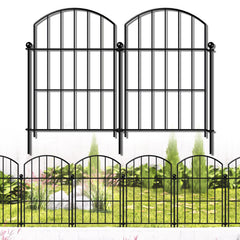 FOREHOGAR Metal Garden Fence 17"H x 10ft black panels front view