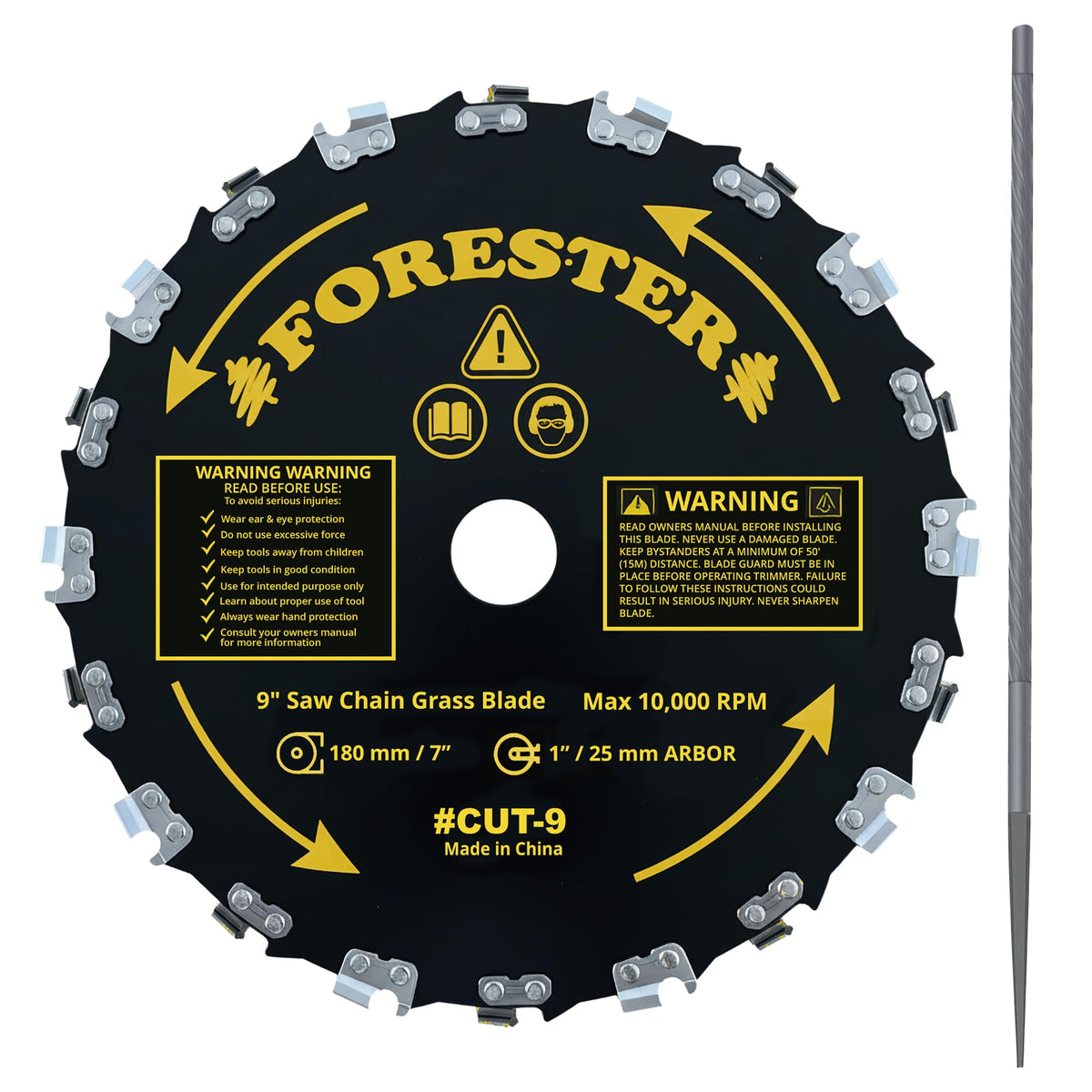 FORESTER 9-inch Chainsaw Brush Cutter Blade front view with teeth