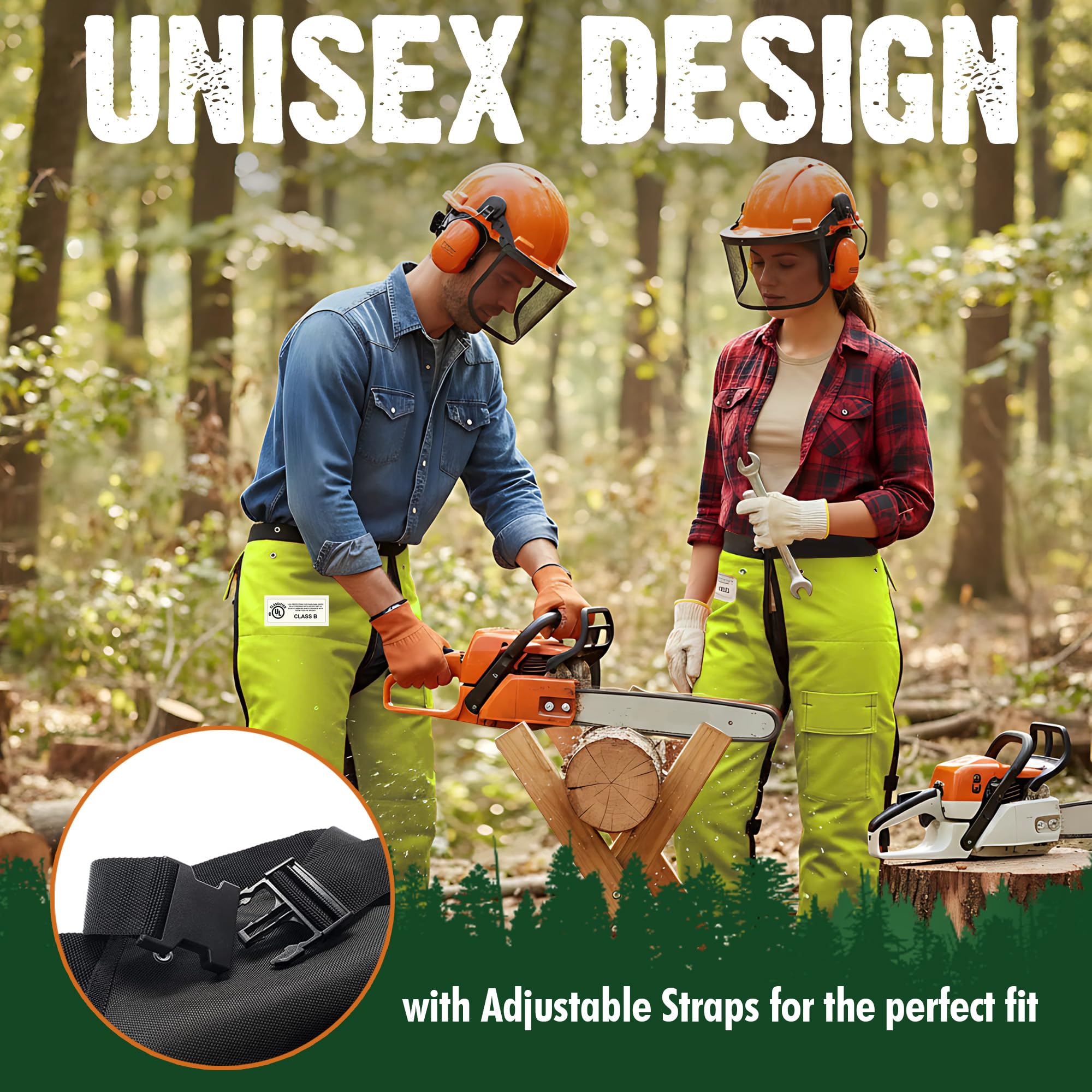 FORESTER Chainsaw Chaps being worn during outdoor work