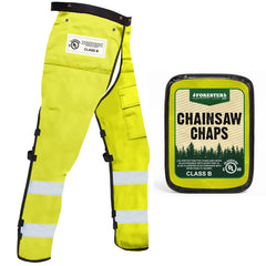 FORESTER Chainsaw Chaps front view in Safety Green