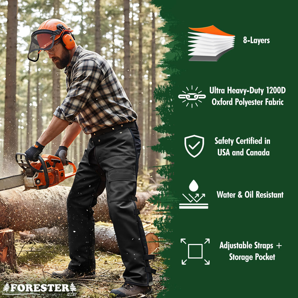 FORESTER Chainsaw Chaps on a worker in a forest setting