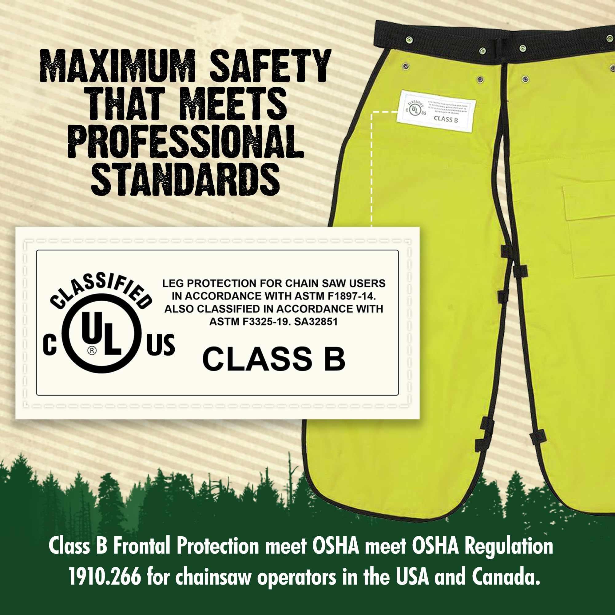 FORESTER Chainsaw Chaps side view demonstrating fit
