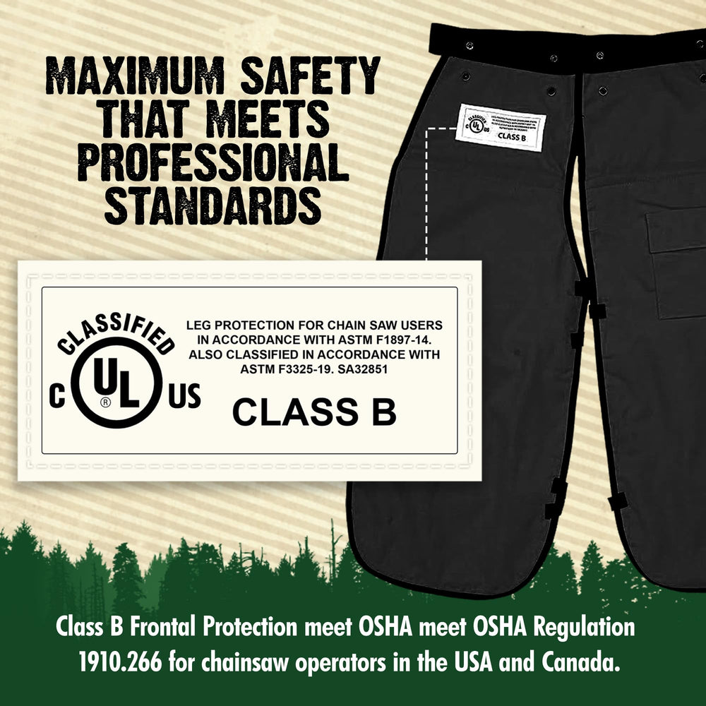 FORESTER Chainsaw Chaps side view highlighting 40-inch length