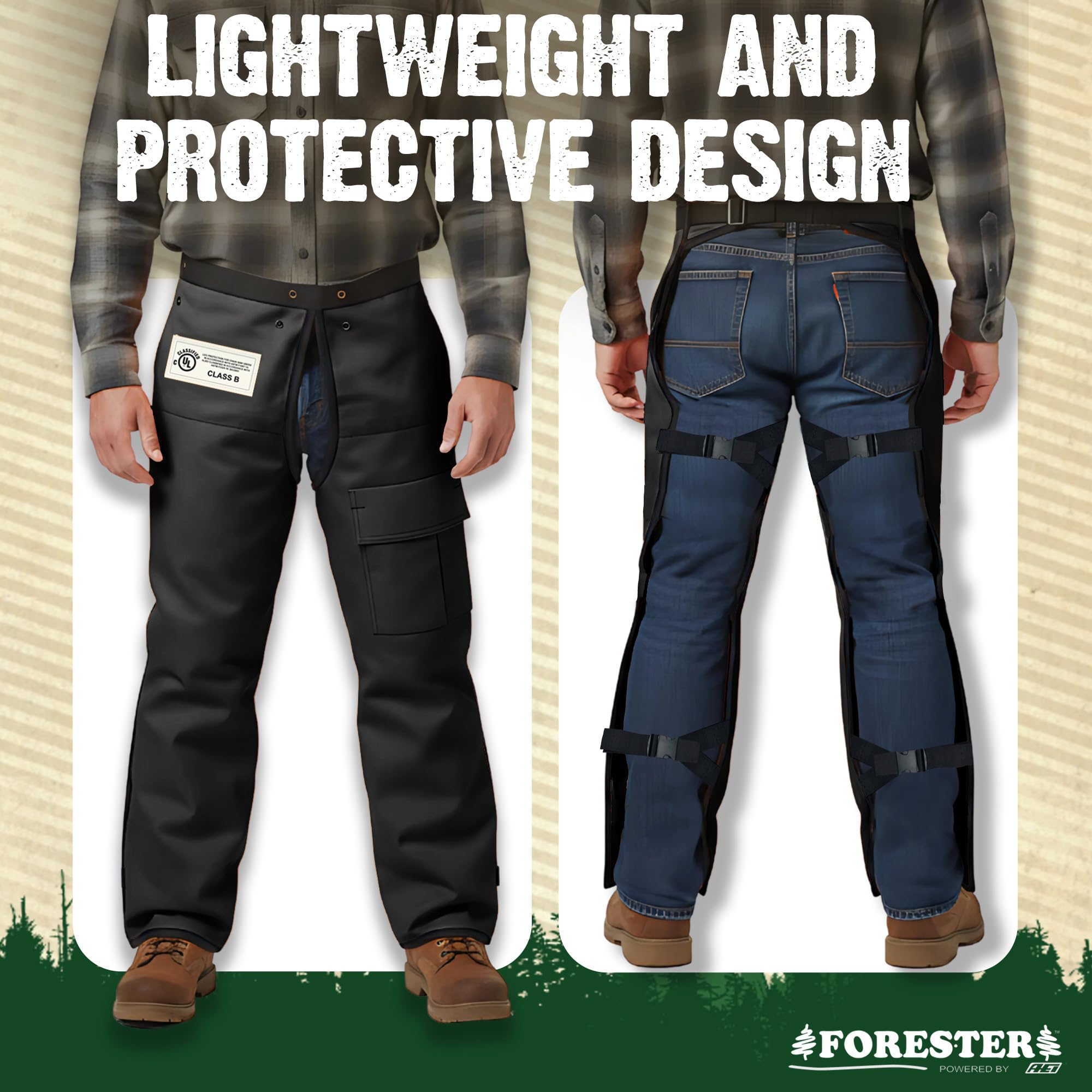 FORESTER Chainsaw Chaps with water and oil repellent feature