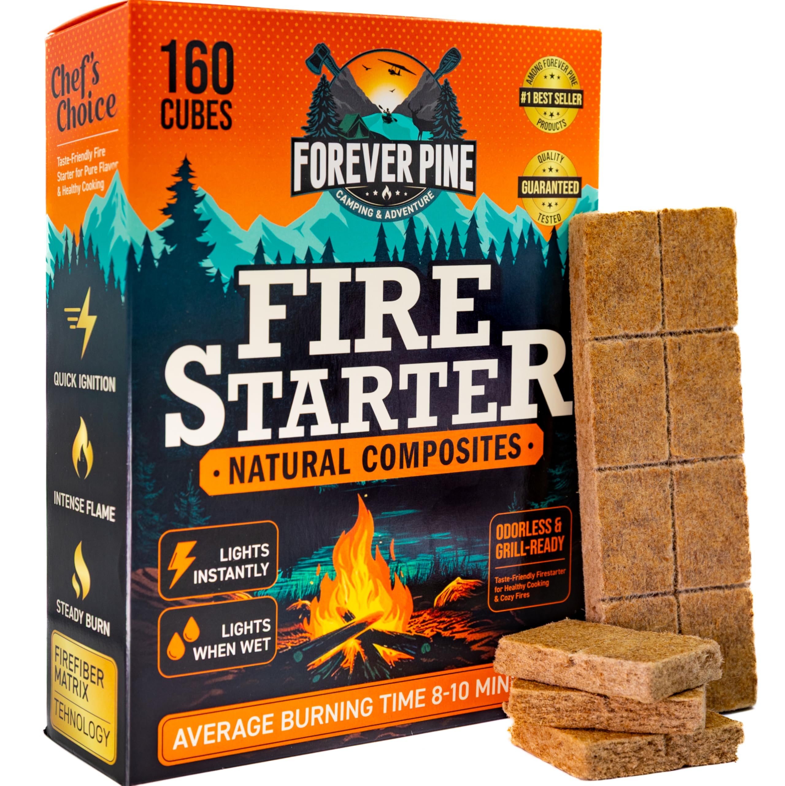 FOREVER PINE Fire Starter Cubes, 160 pcs pack front view