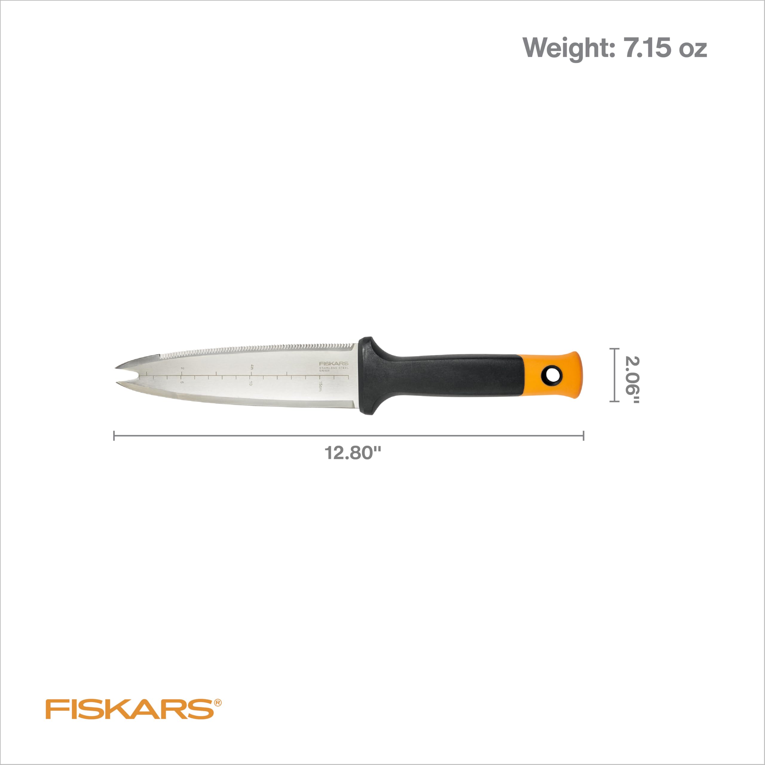 Forked tip of Fiskars Hori Hori Knife for weeding