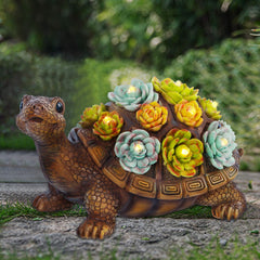 FORUP Turtle Garden Statue front view with solar LED light